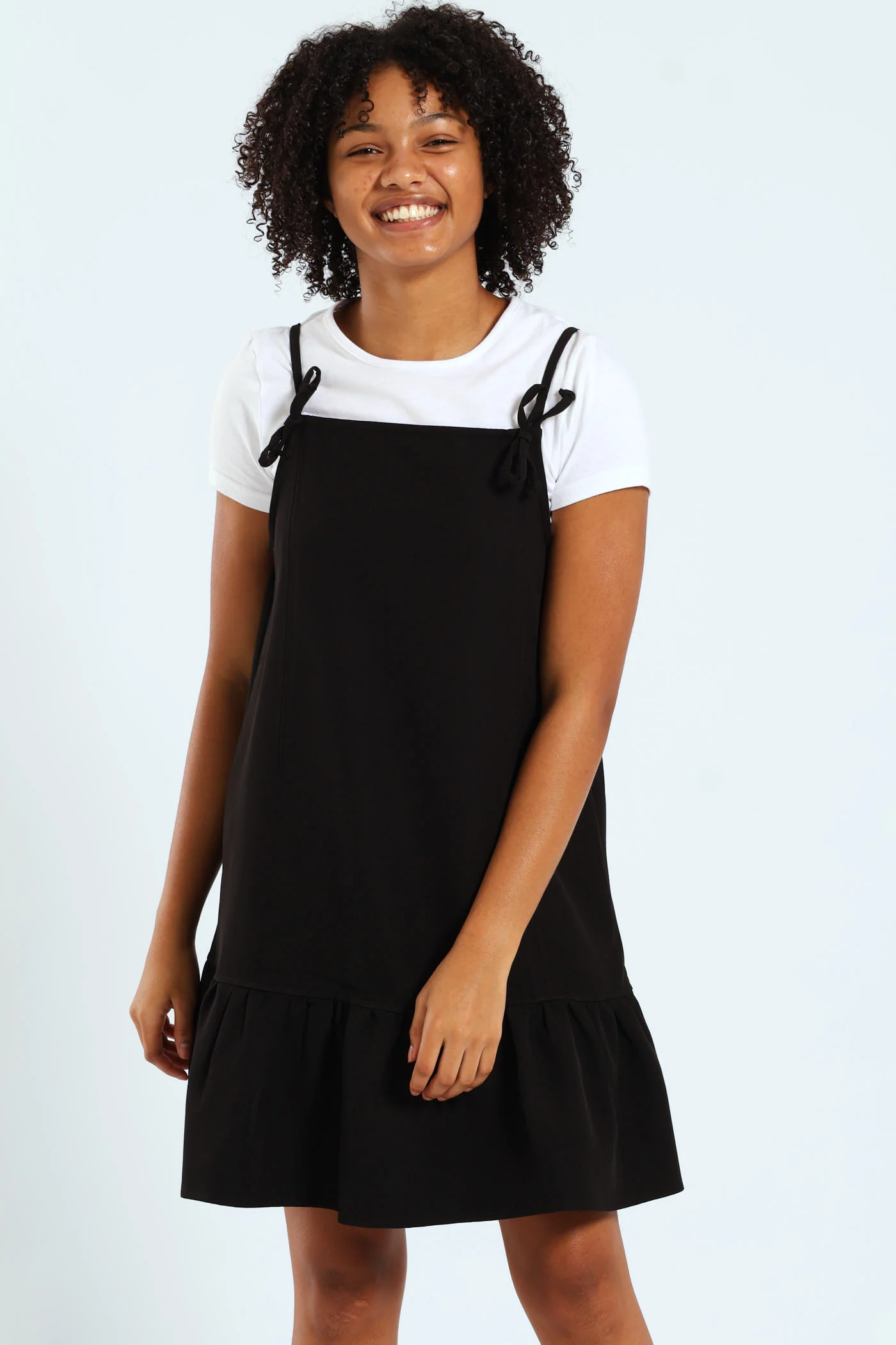 Girls Twofer Strappy Dress With Bows - Black - Image 4