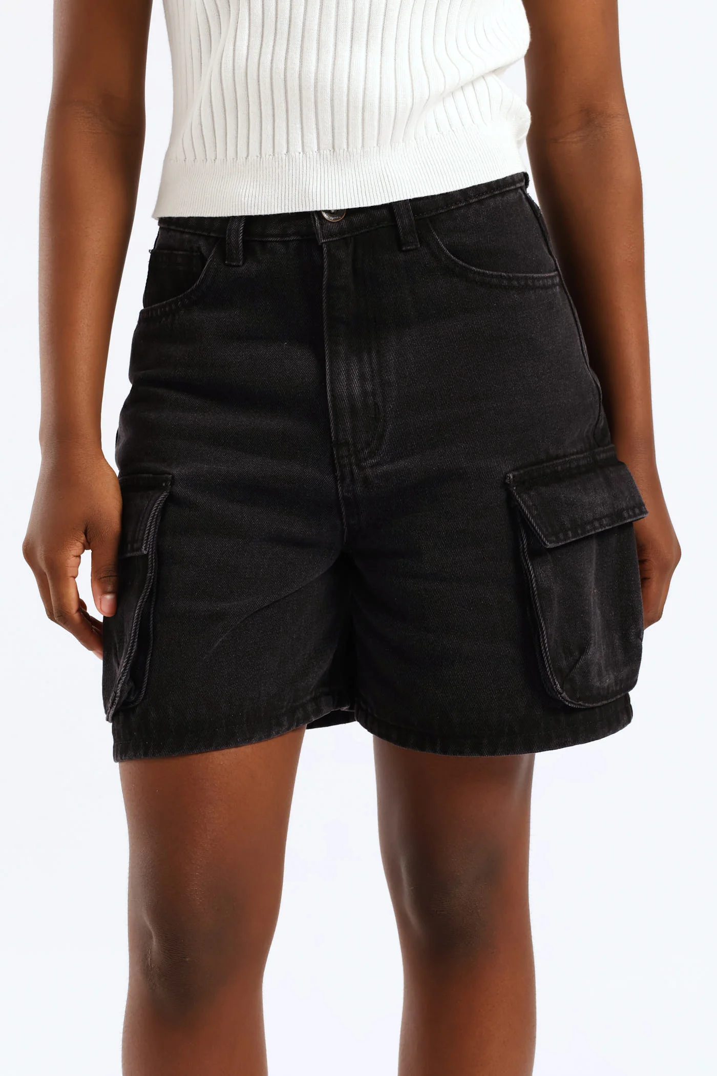 Girls Utility Cargo Shorts - Black - Image 2