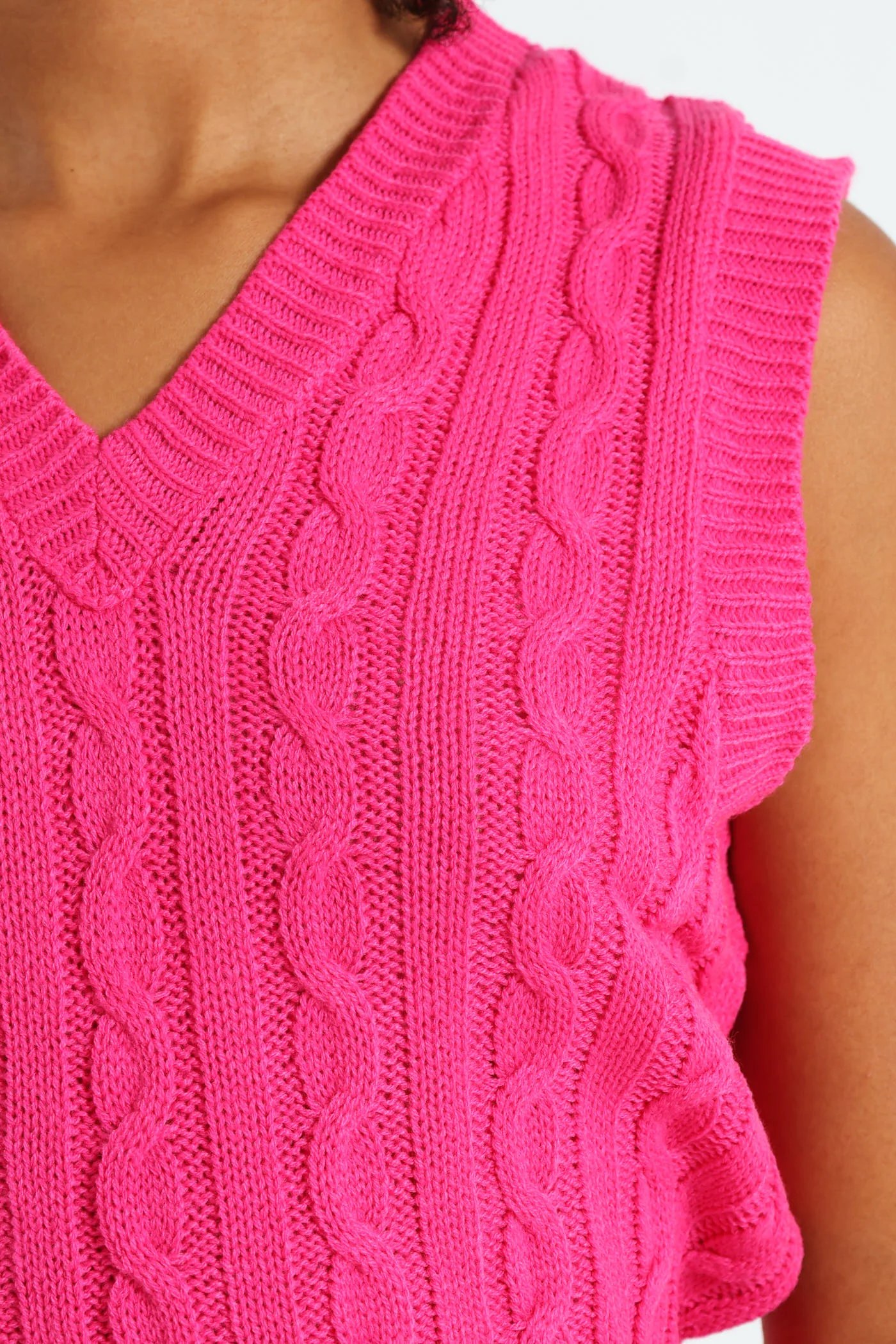 Girls V-Neck Cable Vest - Pink - Image 2