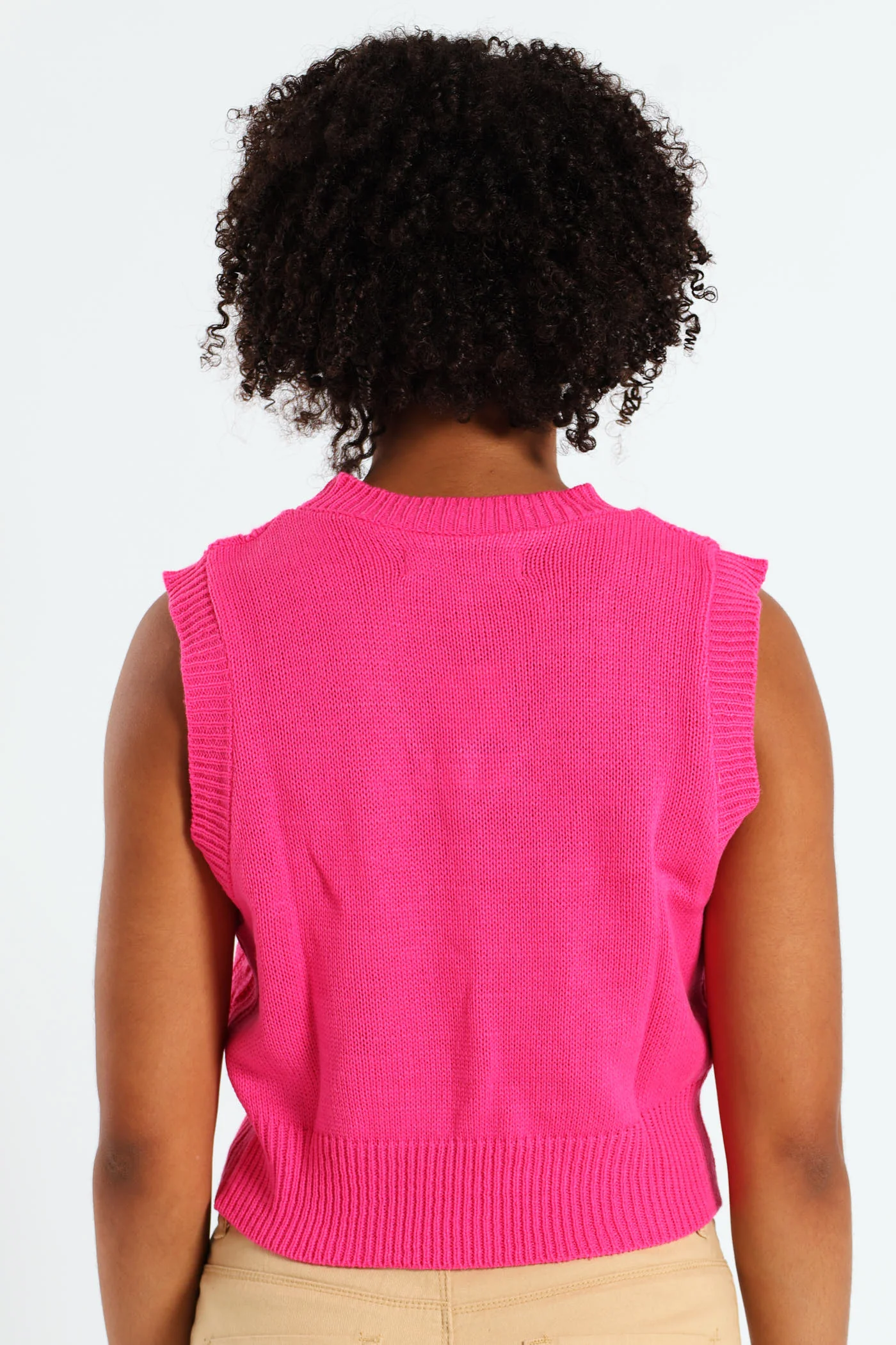 Girls V-Neck Cable Vest - Pink - Image 3