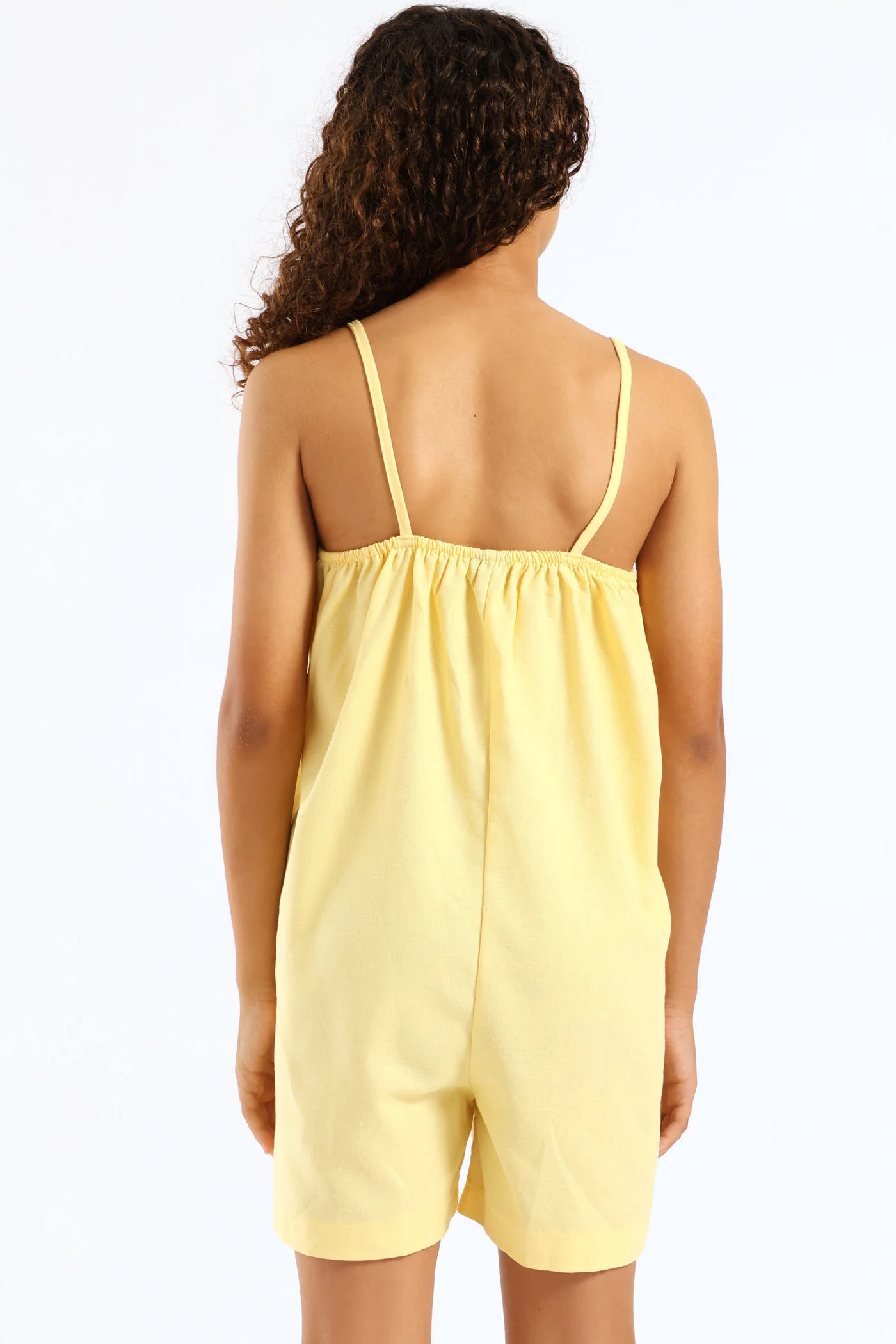 Girls V-Neck Loose Fit Dungaree - Pastel Yellow - Image 4