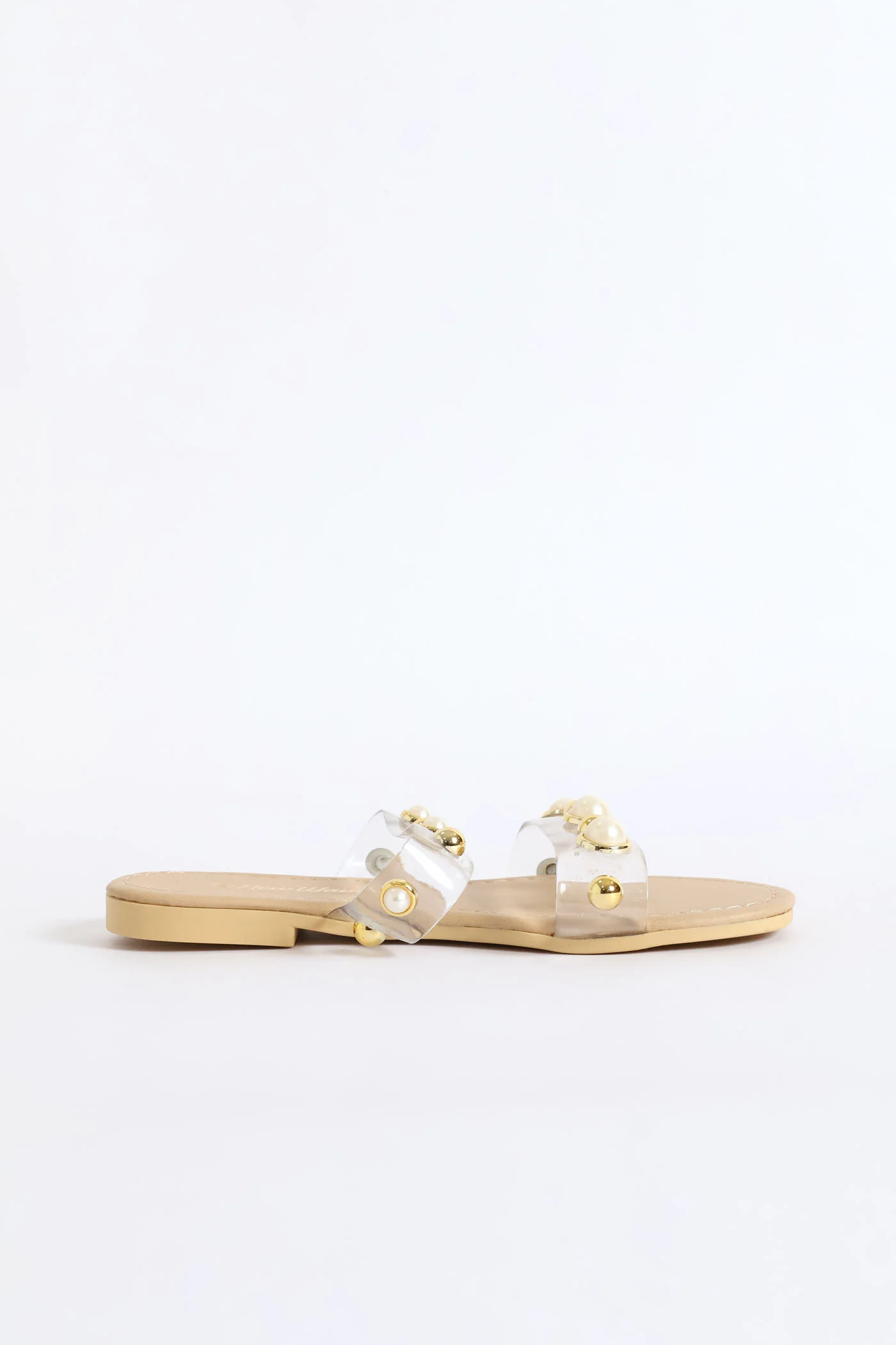 Girls Vinyl Pearl Double Band Sandal - Clear - Image 3