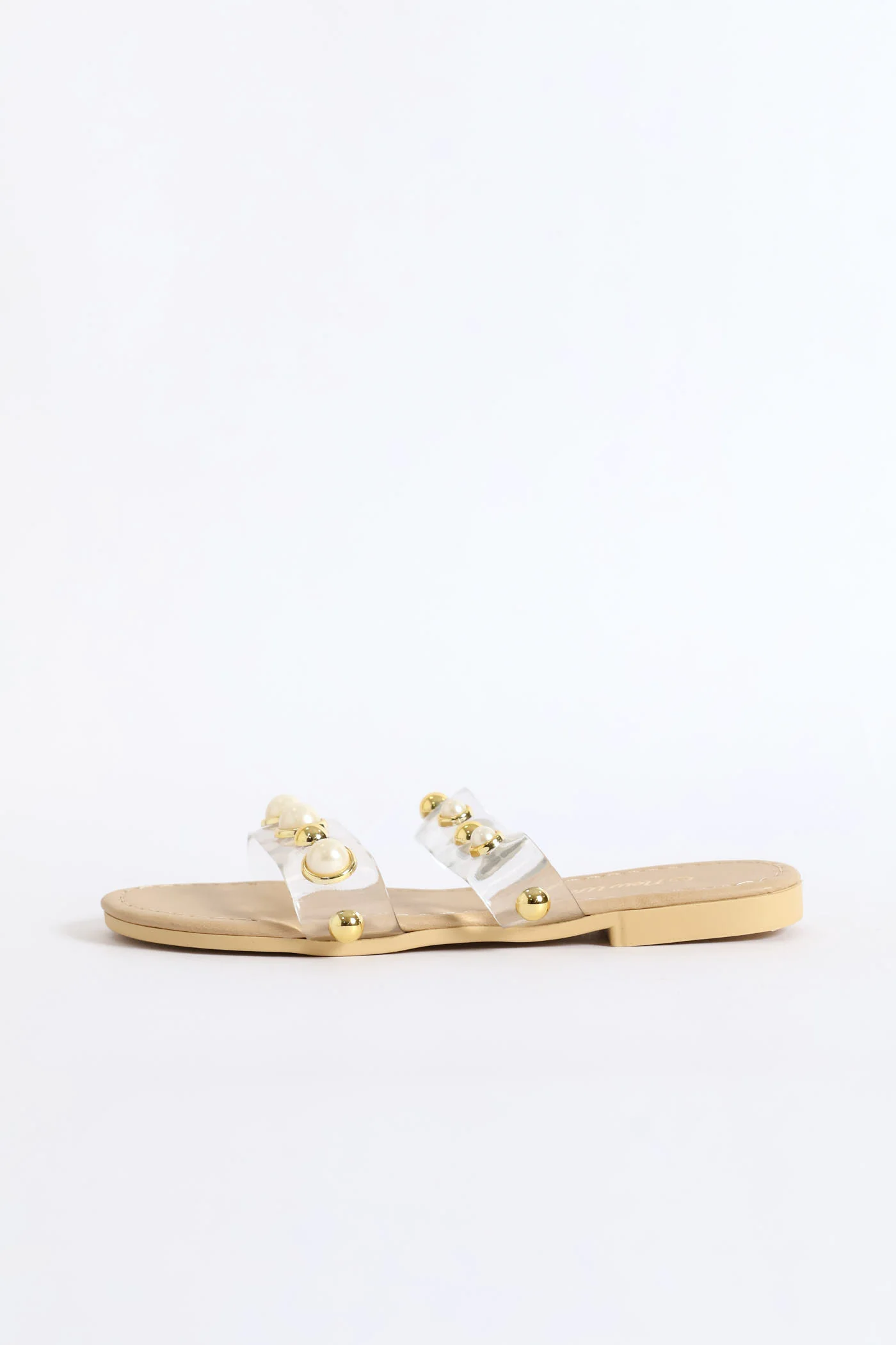 Girls Vinyl Pearl Double Band Sandal - Clear - Image 4