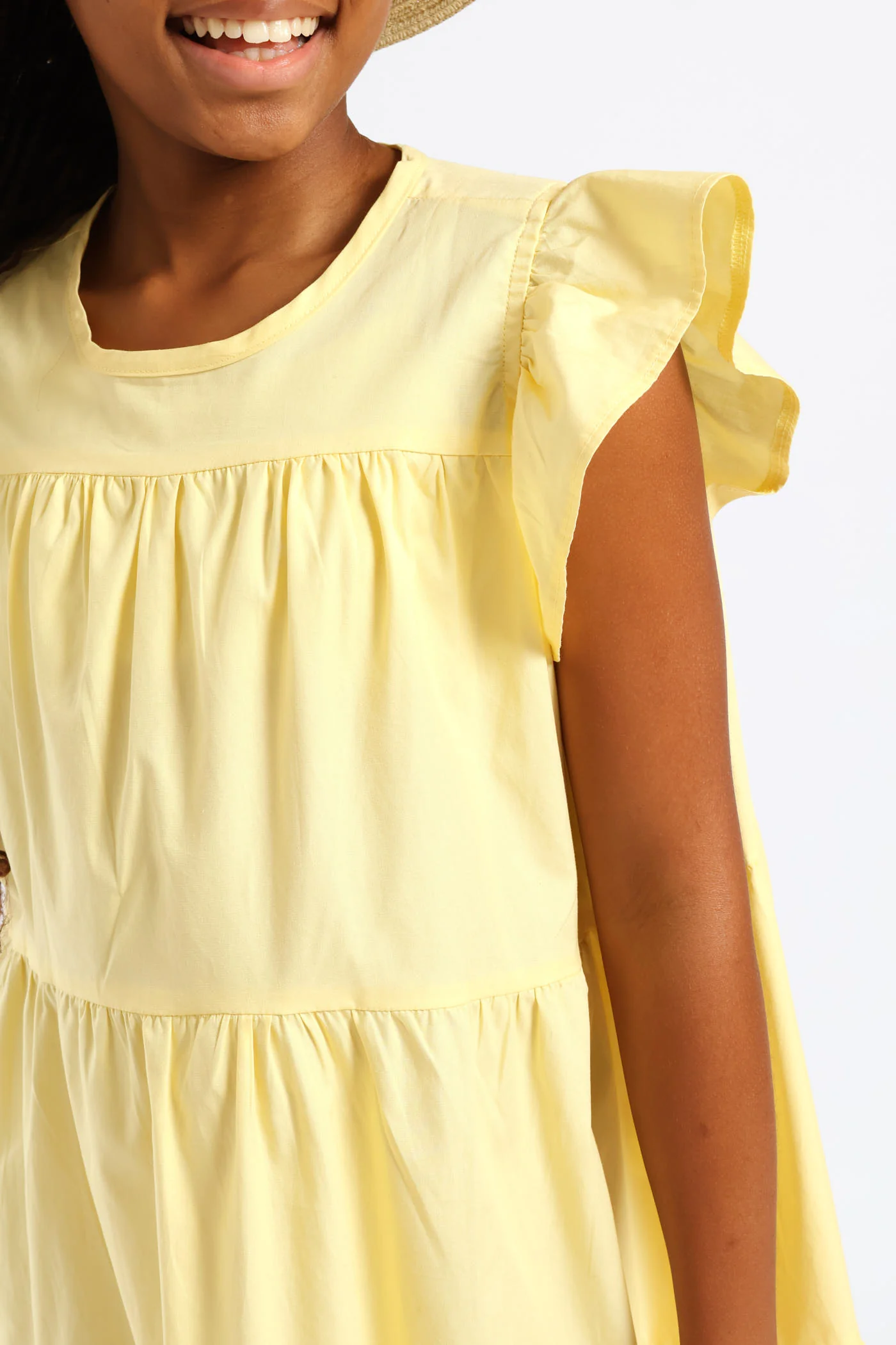 Girls Volume Tiered Poplin Dress - Yellow - Image 2