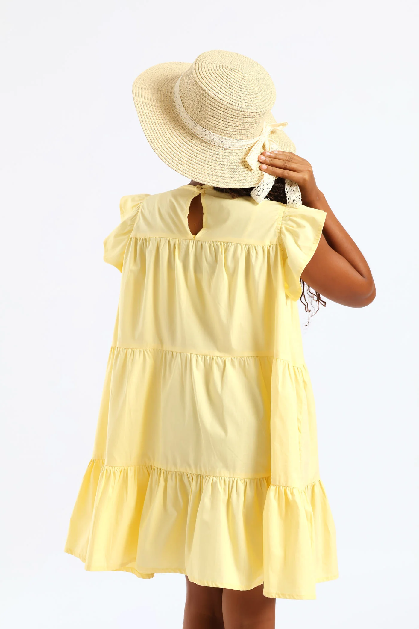 Girls Volume Tiered Poplin Dress - Yellow - Image 5