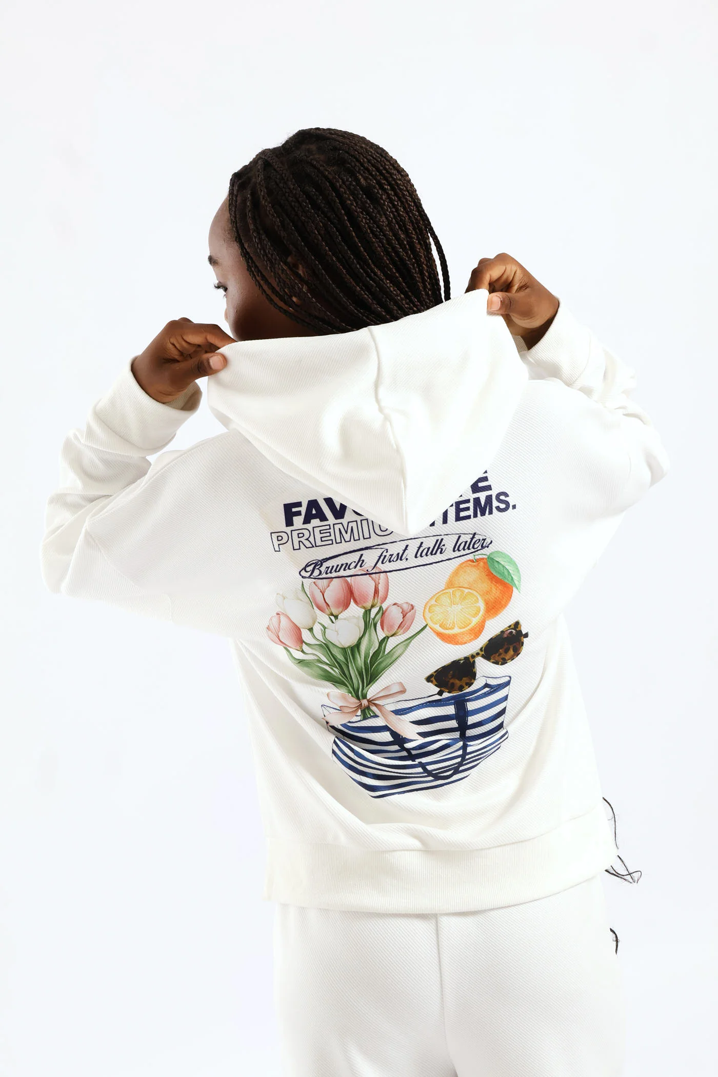 Girls Weekend Favs Fleece Hoody - Cream - Image 4