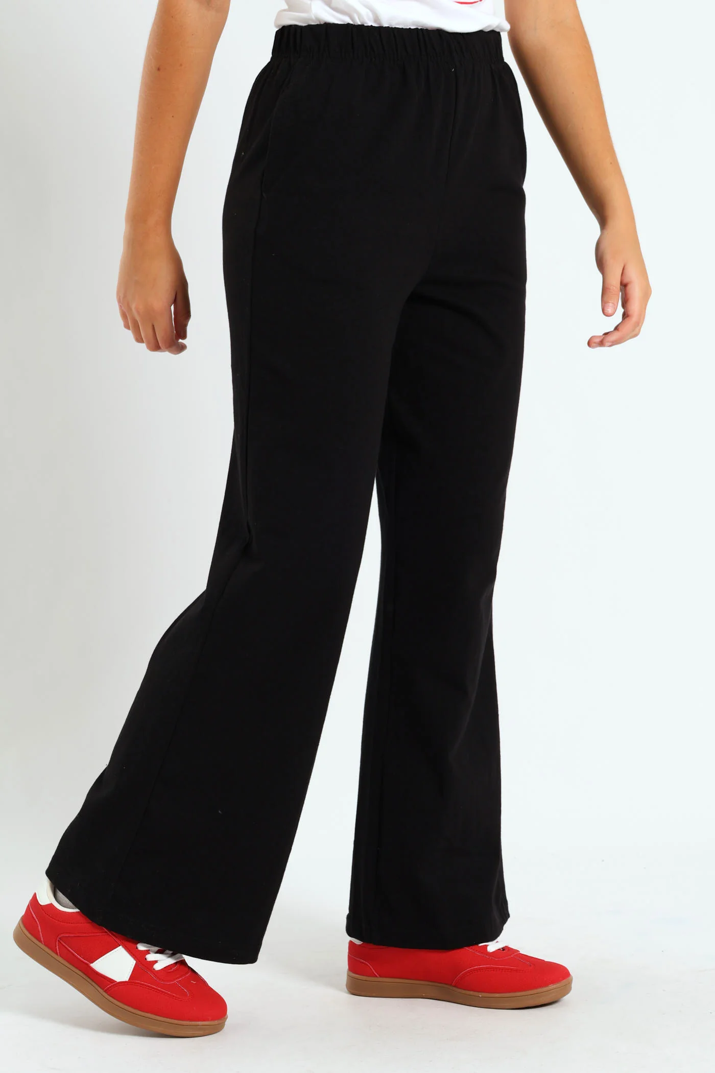 Girls Wide Leg Knit Track Pants - Black - Image 2