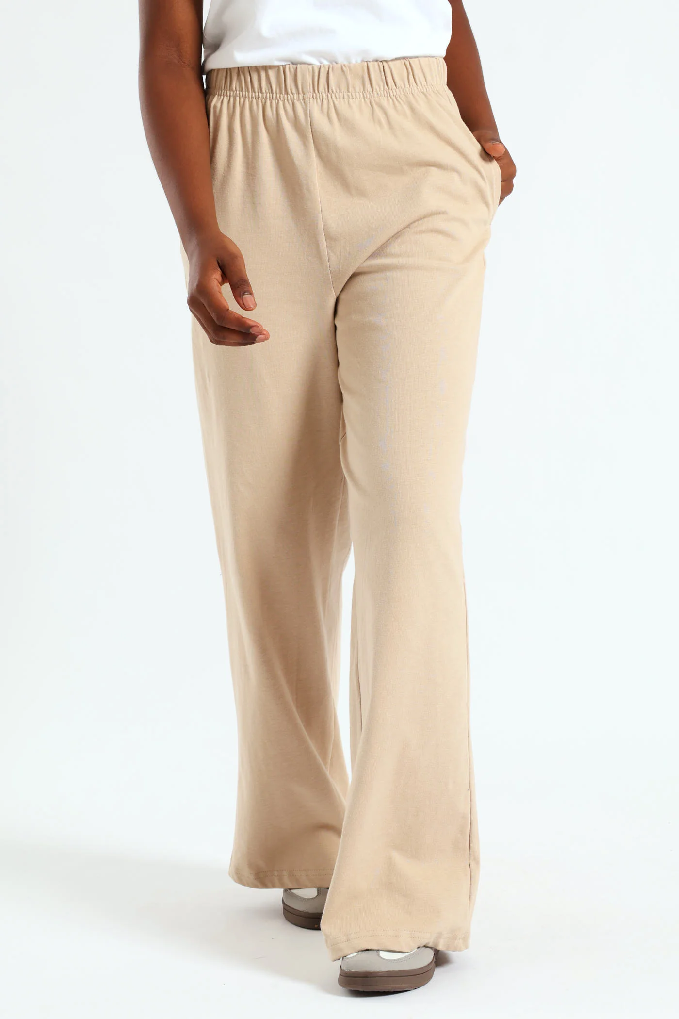 Girls Wide Leg Knit Track Pants - Tan - Image 2