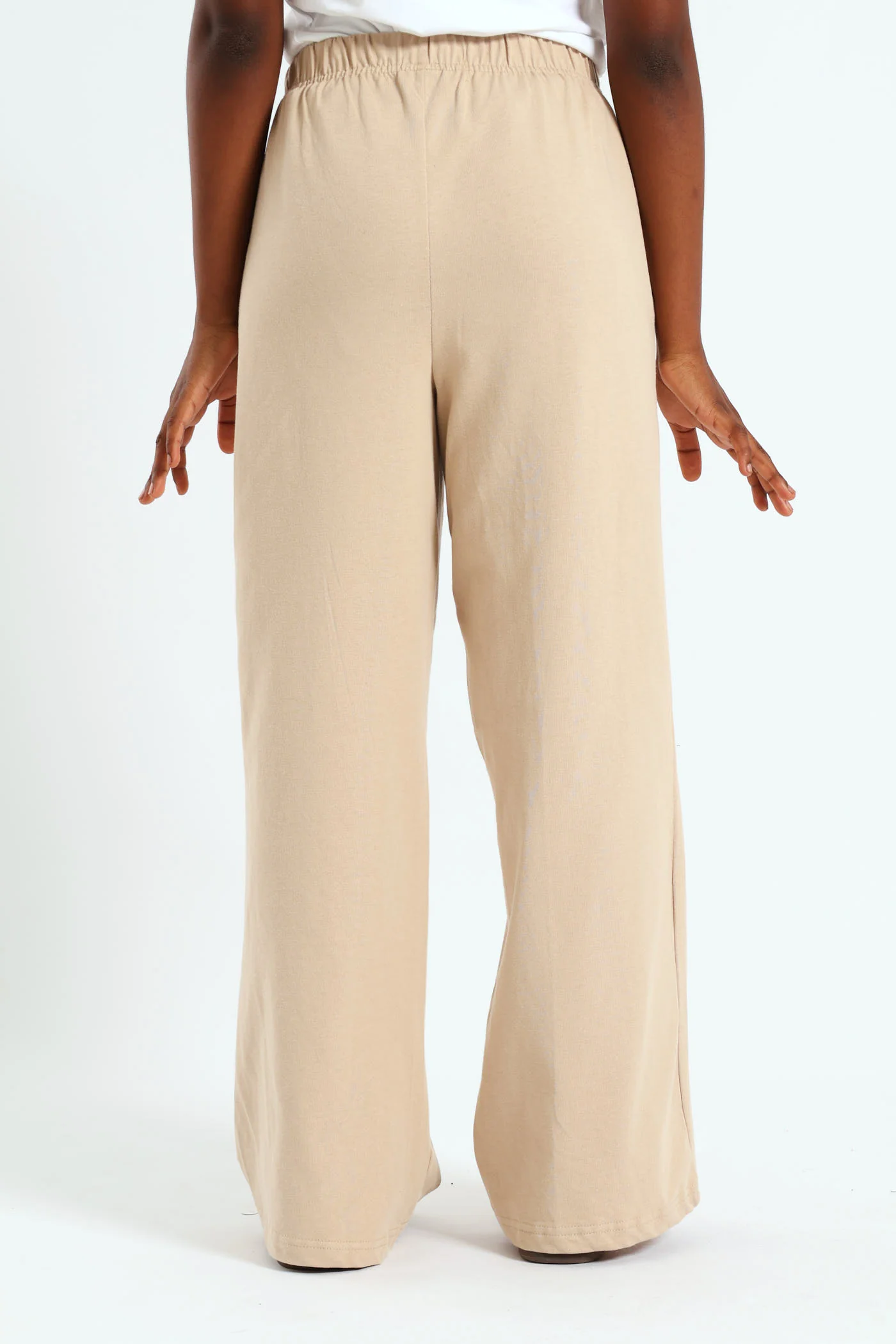 Girls Wide Leg Knit Track Pants - Tan - Image 3