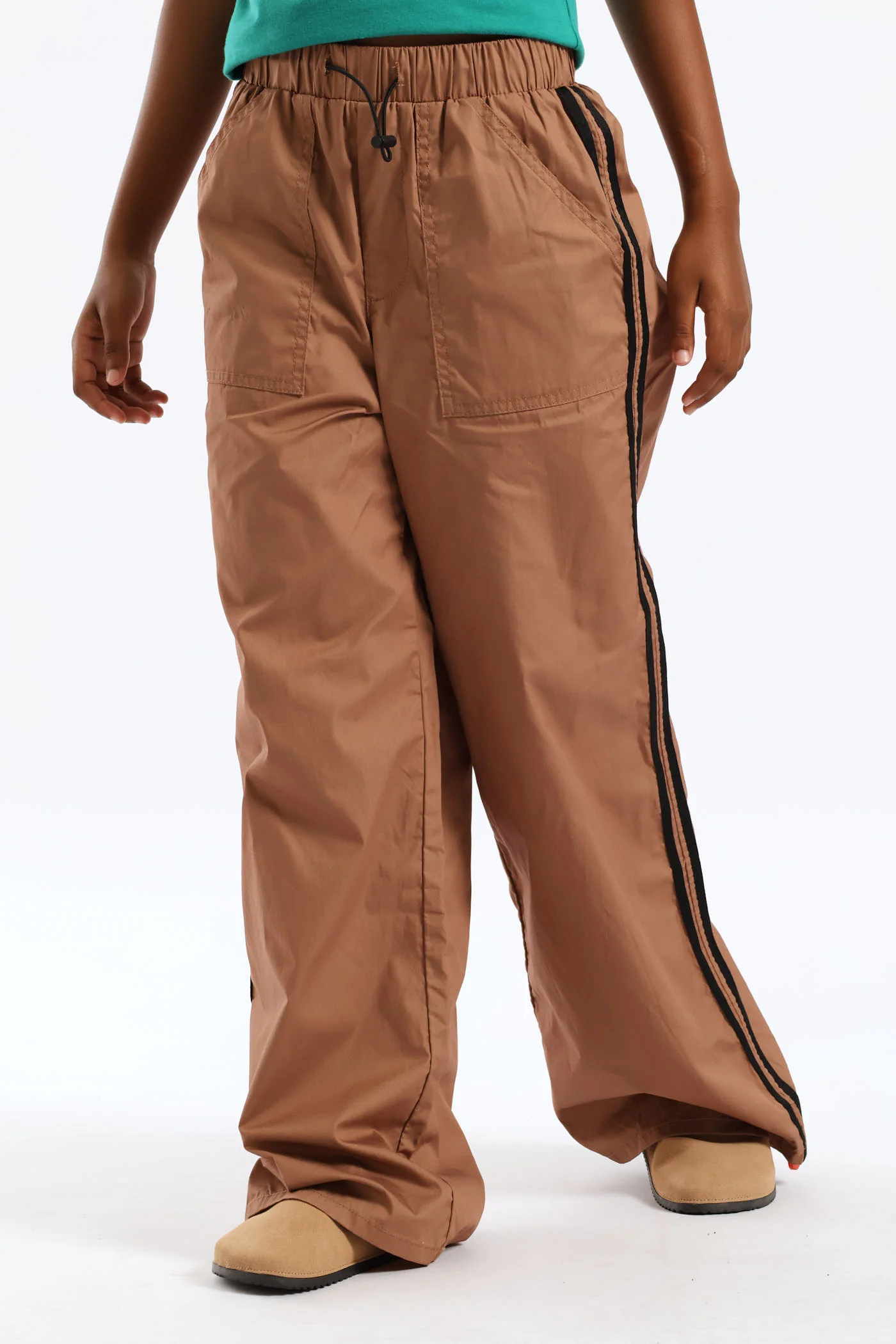 Girls Wideleg Cargo Double Side Tape Pants - Brown - Image 3