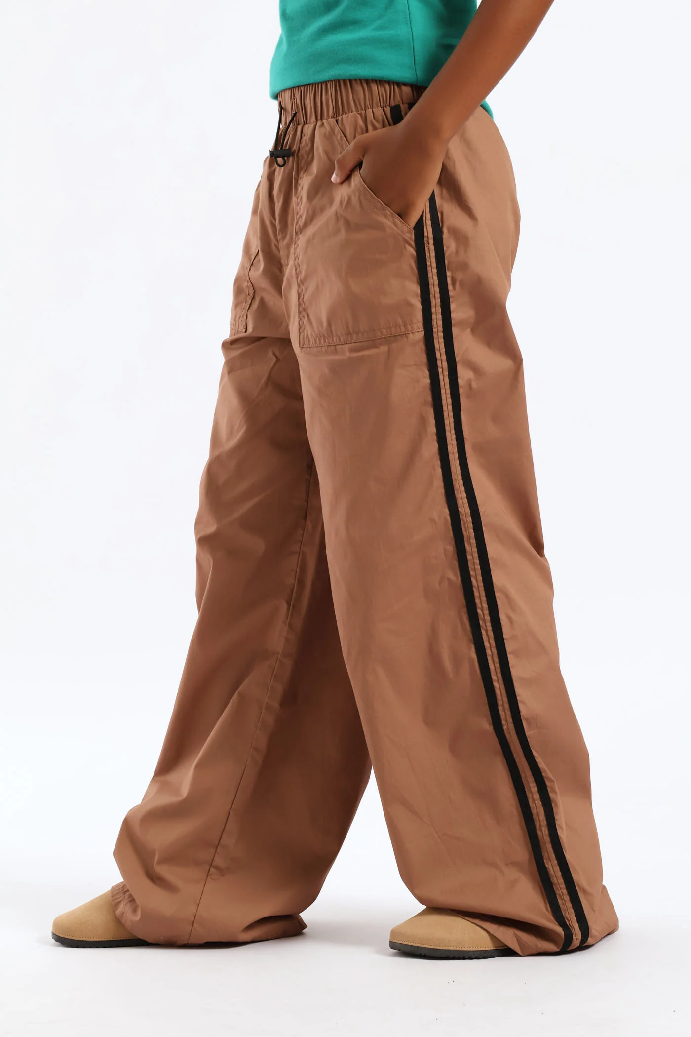 Girls Wideleg Cargo Double Side Tape Pants - Brown - Image 4