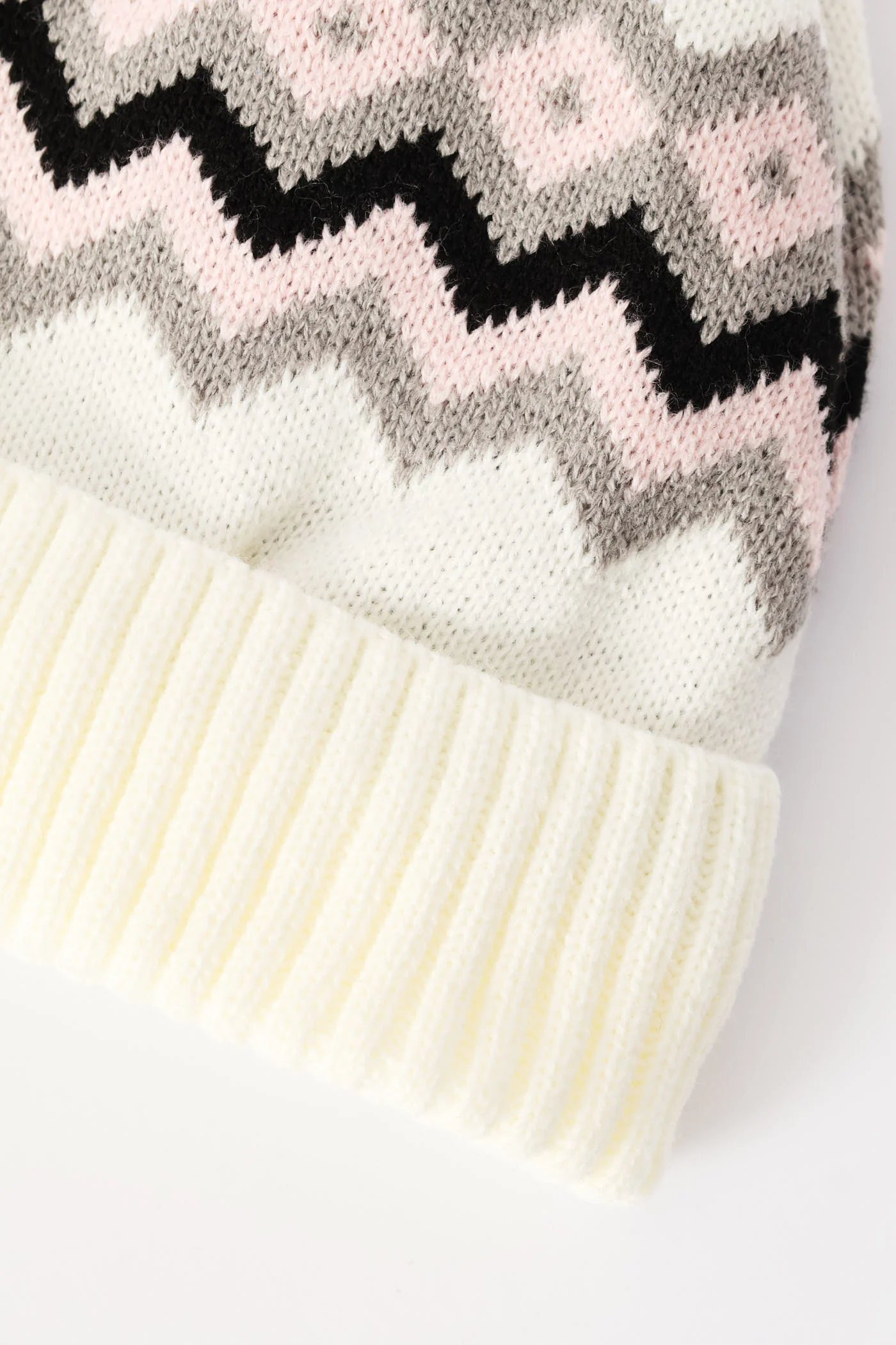 Girls Zig Zag Jaquard Beanie - White - Image 2