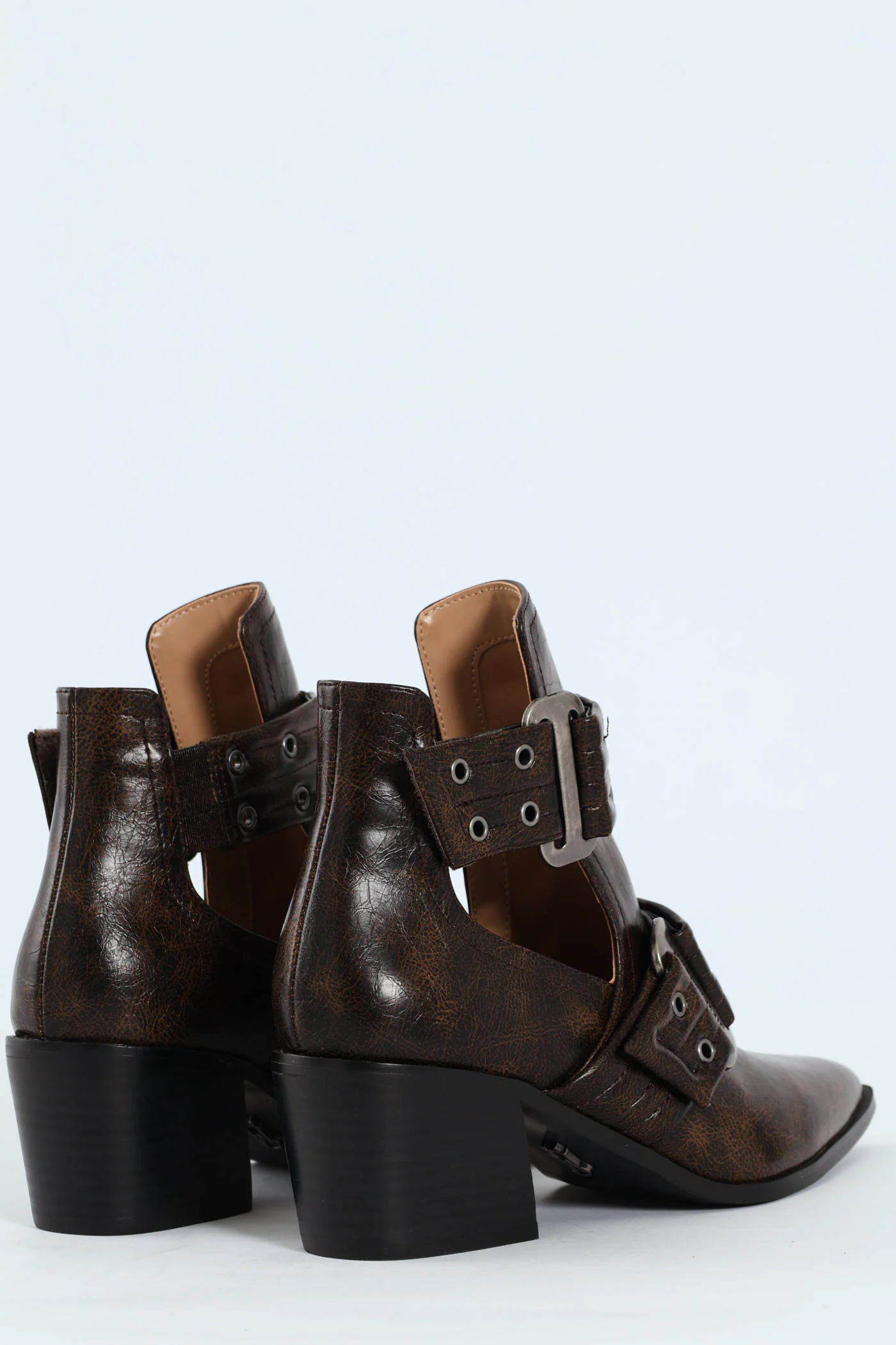 Giustine Pointed Toe Double Buckle Heeled Boot - Brown - Image 3