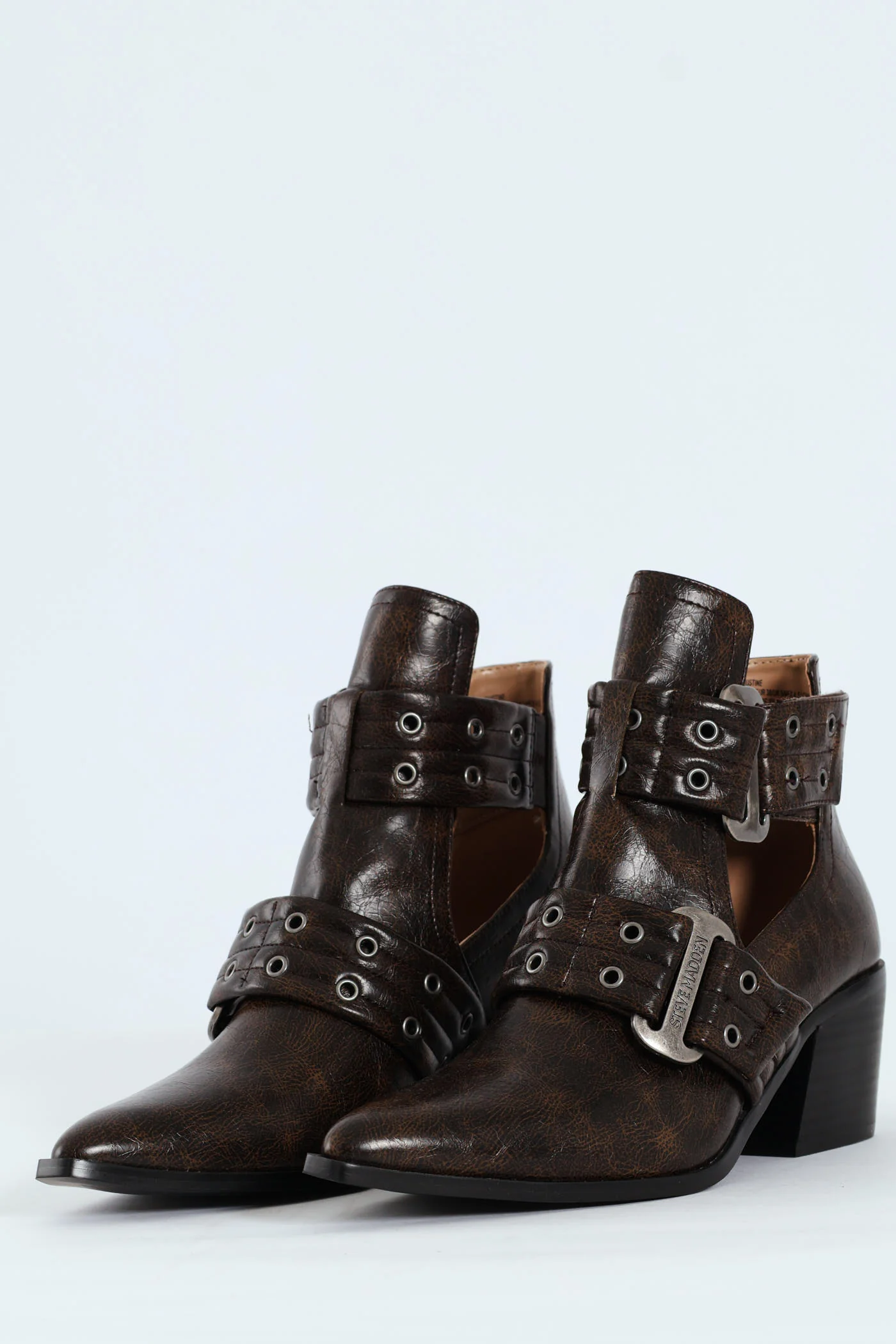 Giustine Pointed Toe Double Buckle Heeled Boot - Brown - Image 5