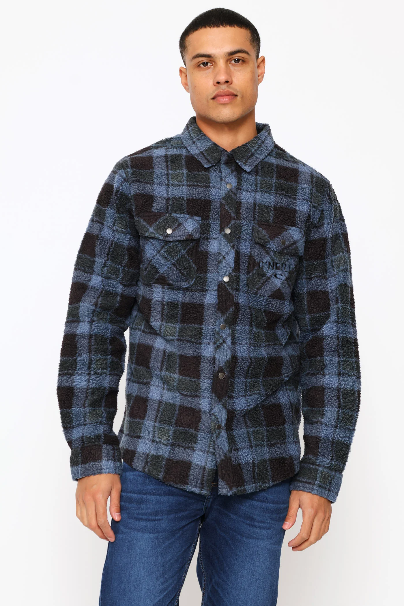 Glacier Plaid High Pile Super Fleece Shirt - Blue - Image 3