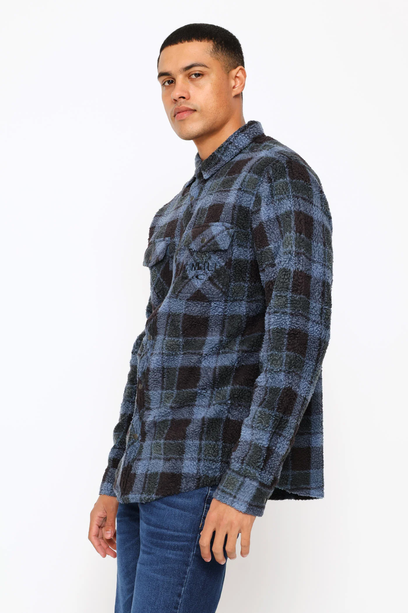 Glacier Plaid High Pile Super Fleece Shirt - Blue - Image 4