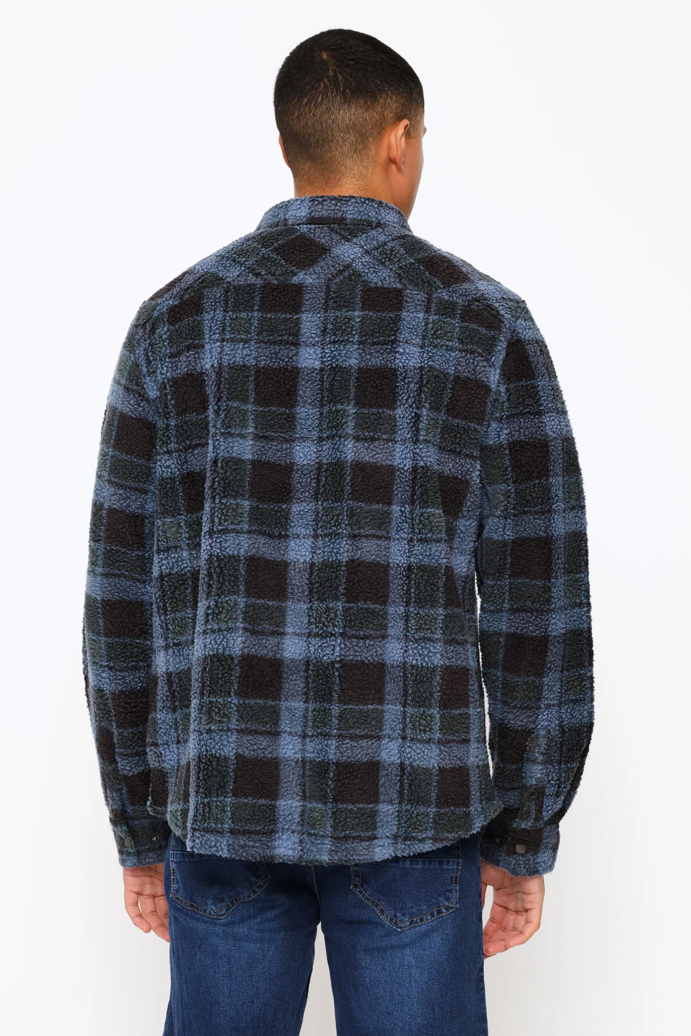 Glacier Plaid High Pile Super Fleece Shirt - Blue - Image 5
