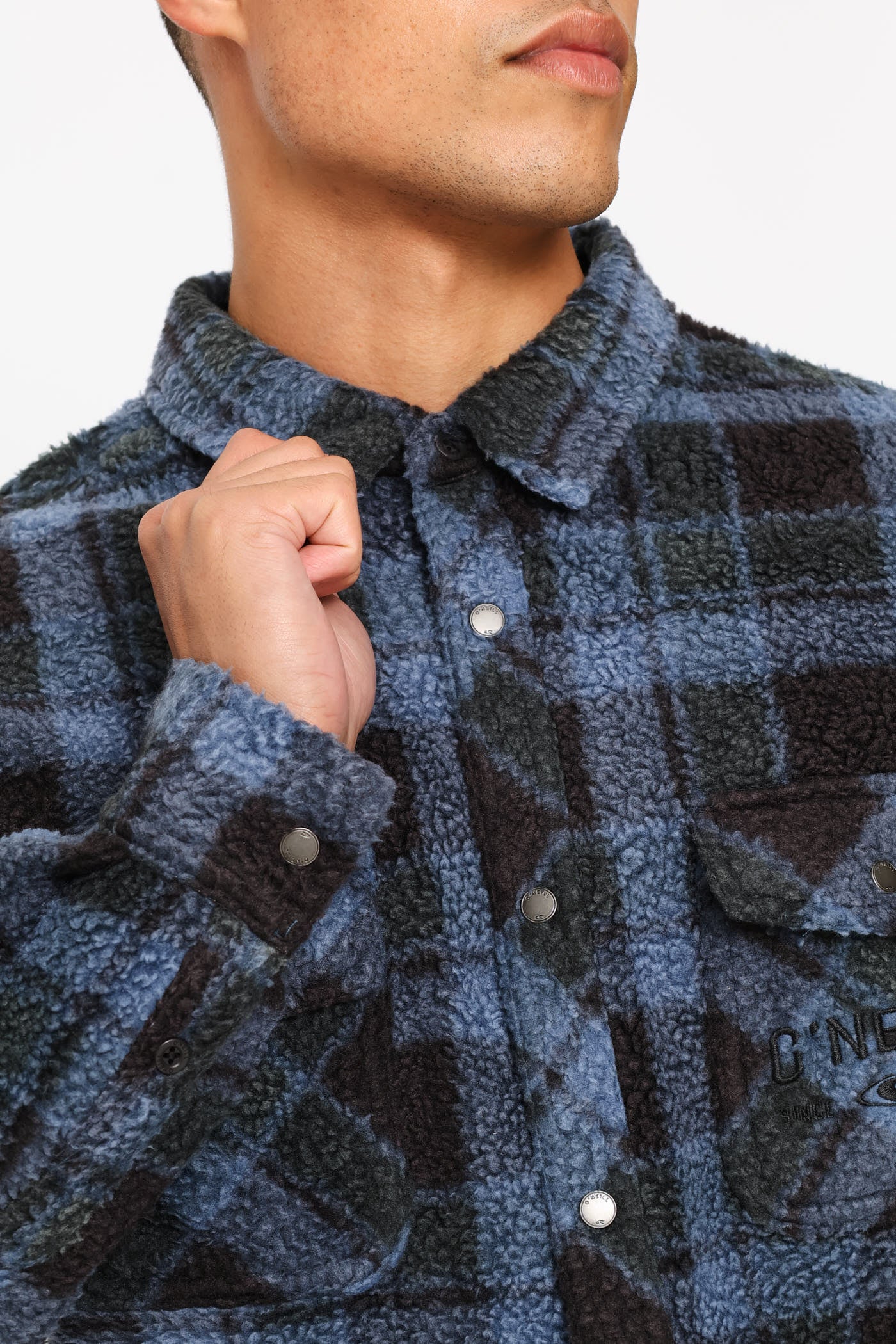 Glacier Plaid High Pile Super Fleece Shirt - Blue - Image 6