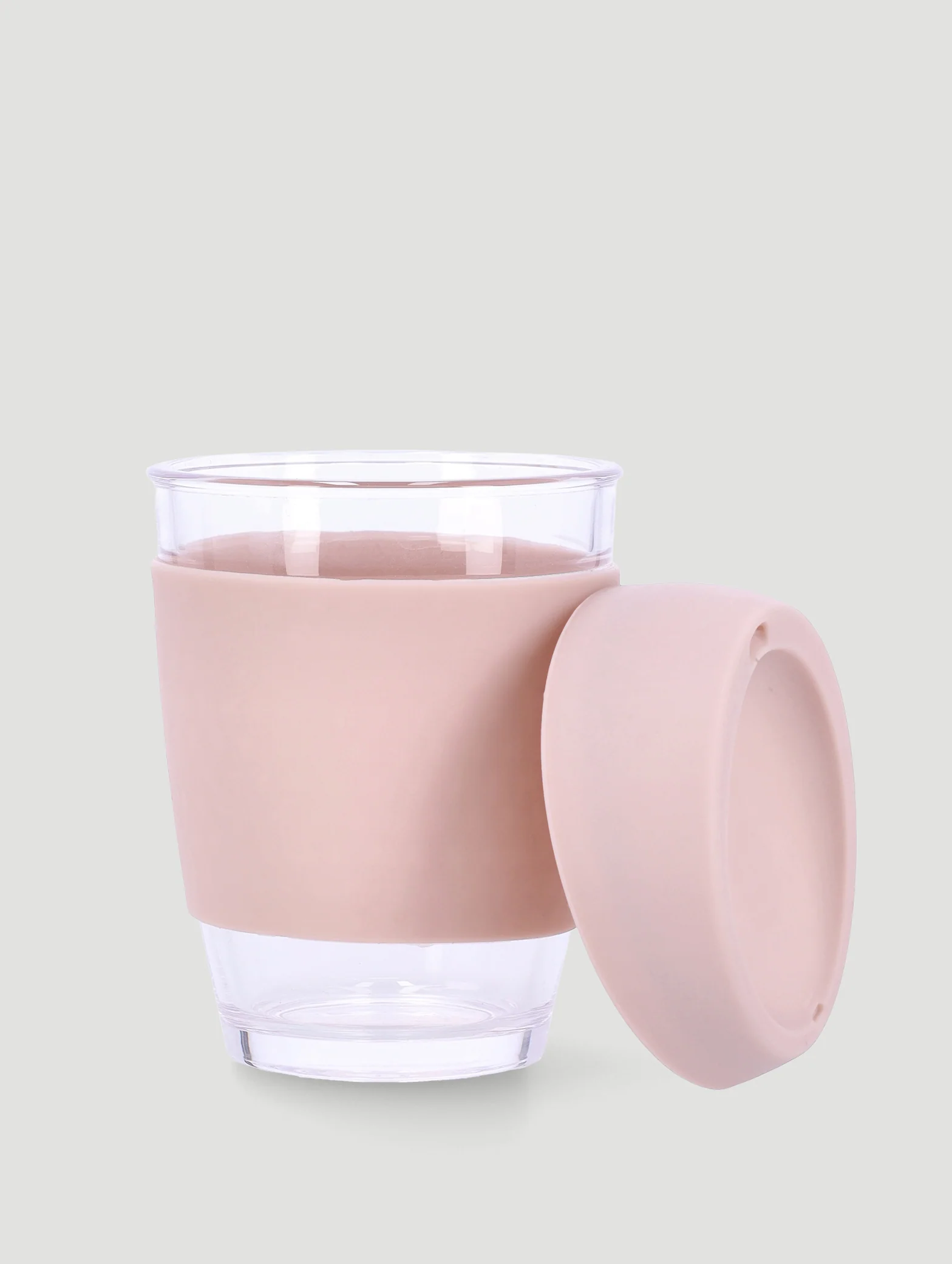 Glass Coffee Mug With Silicone Burn Guard 350ml - Beige - Image 2
