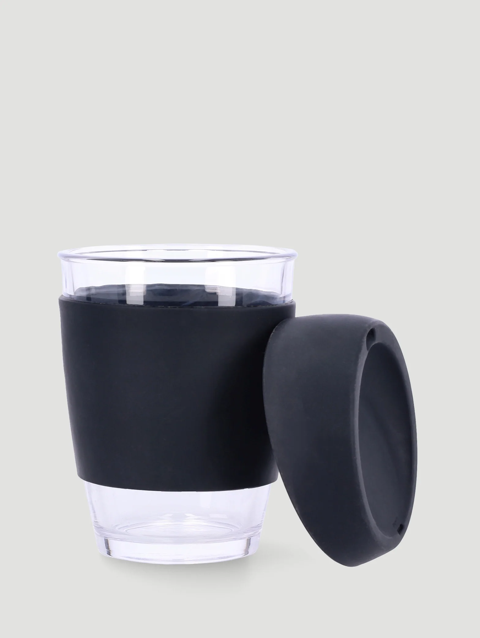 Glass Coffee Mug With Silicone Burn Guard 350ml - Black - Image 2