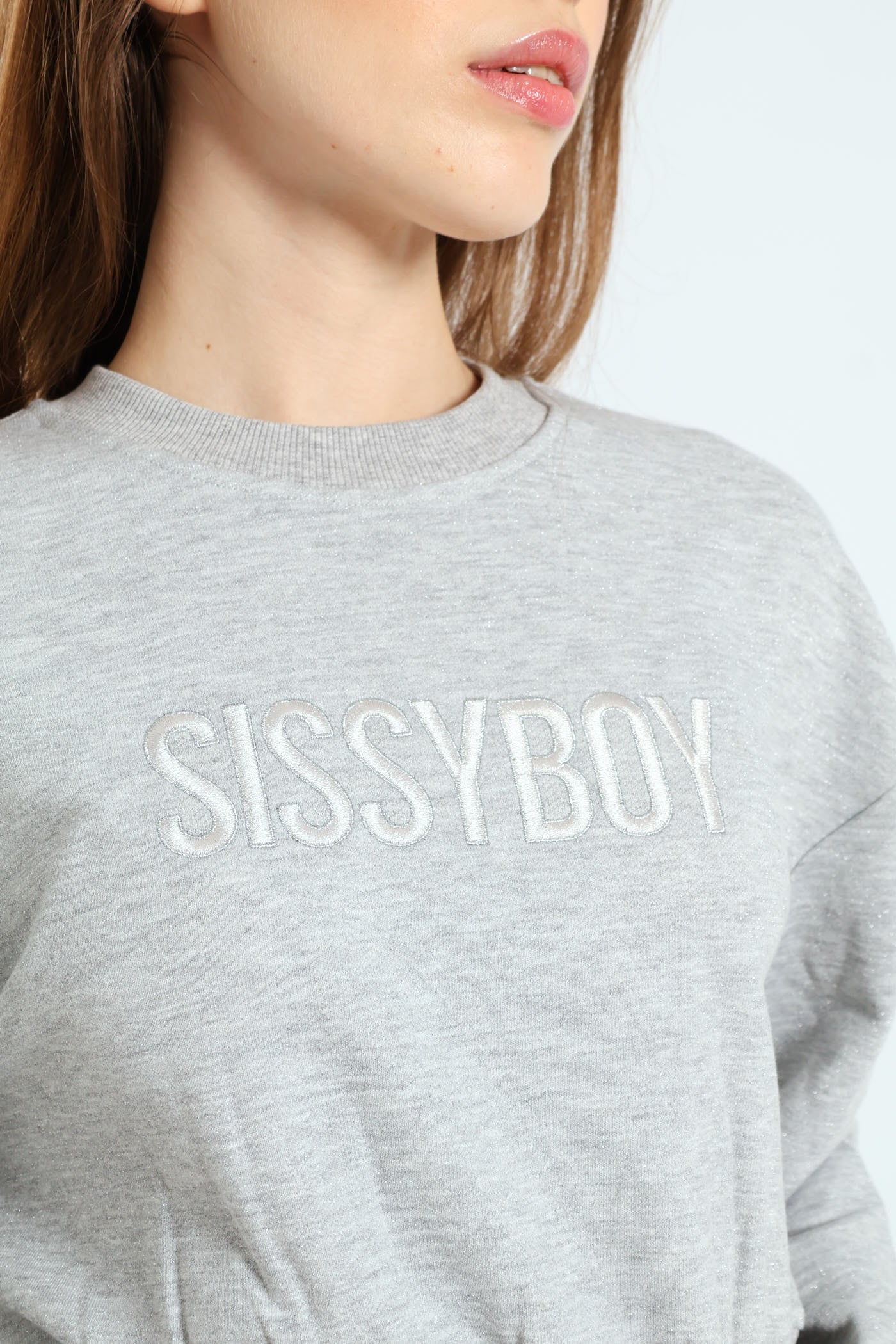 Glitter Fleece Sweat Top - Grey Melange - Image 2
