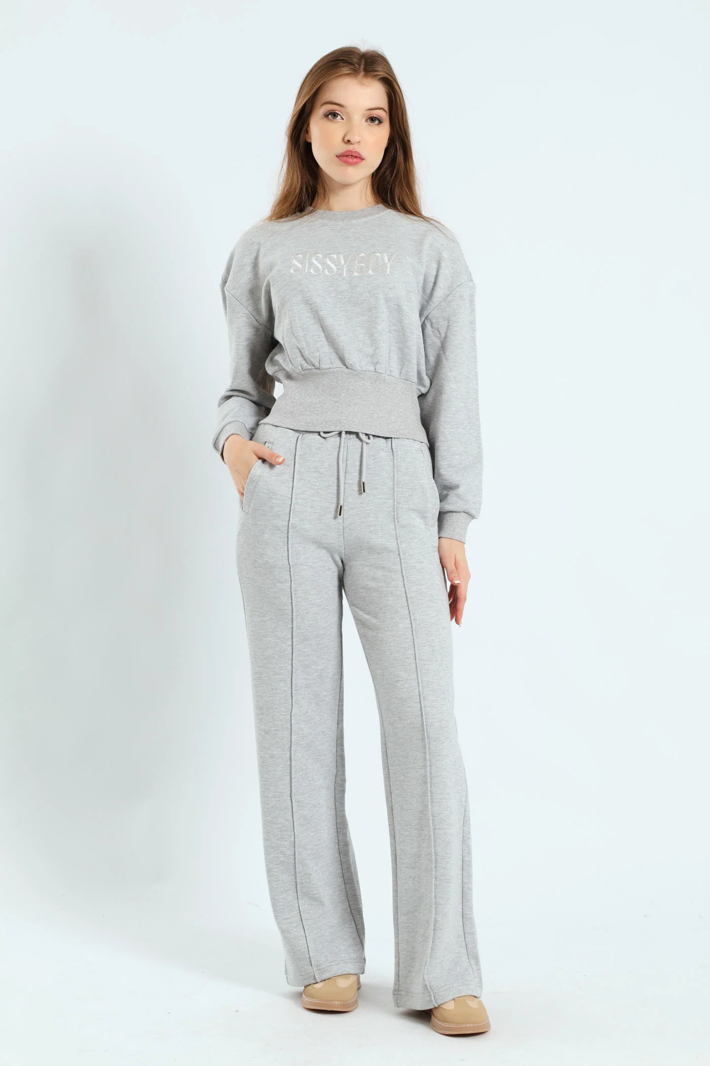 Glitter Fleece Sweat Top - Grey Melange - Image 5