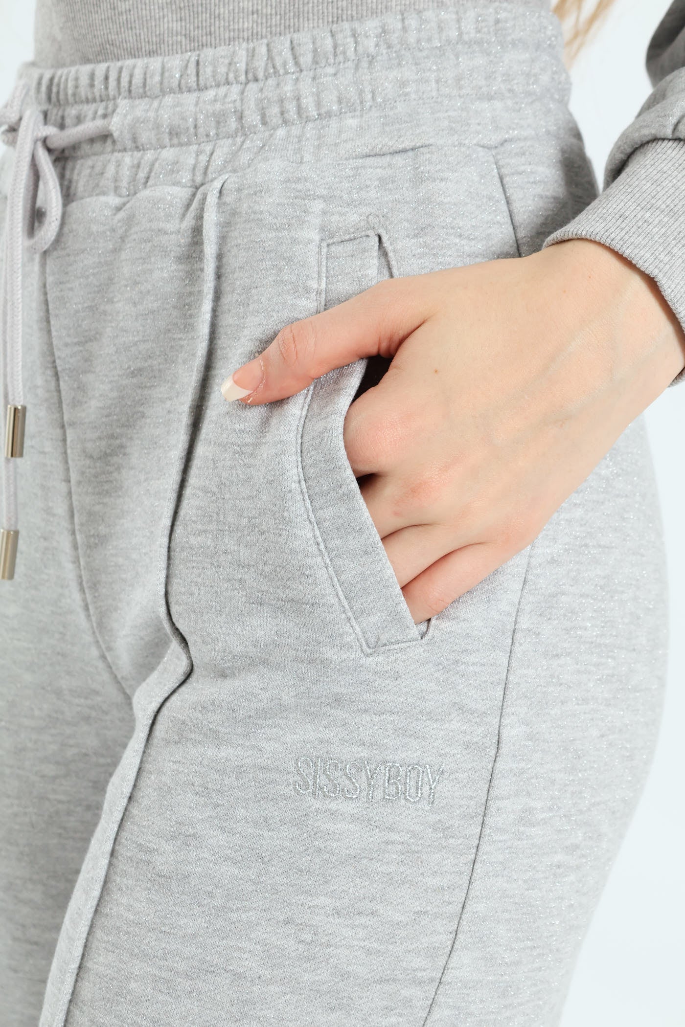 Glitter Fleece Wide Leg Sweatpants - Grey Melange - Image 2