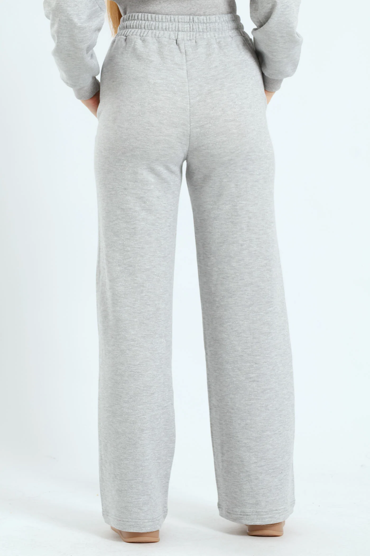 Glitter Fleece Wide Leg Sweatpants - Grey Melange - Image 4