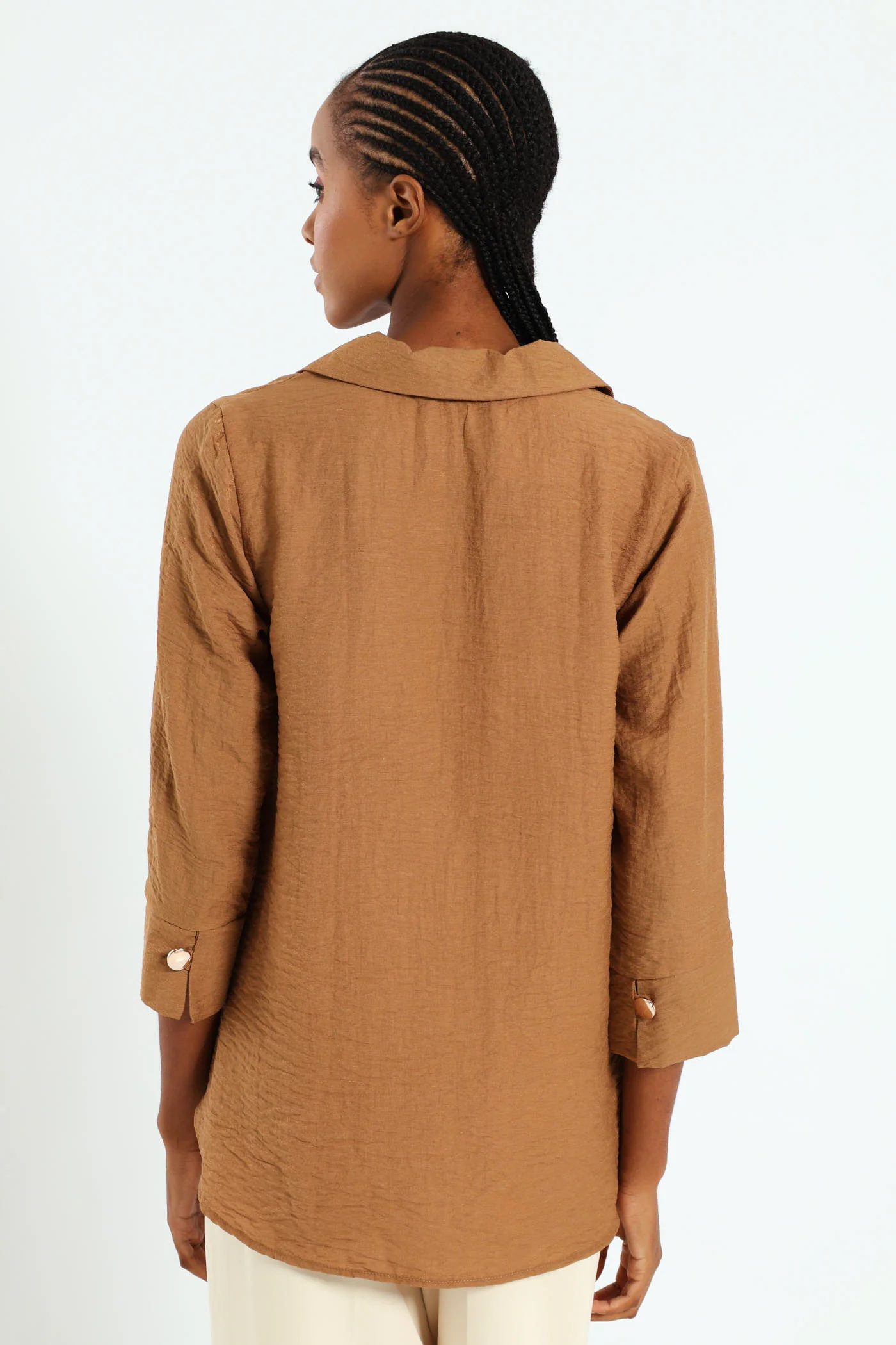 Glitter Popover With Gold Button Detail - Taupe - Image 3