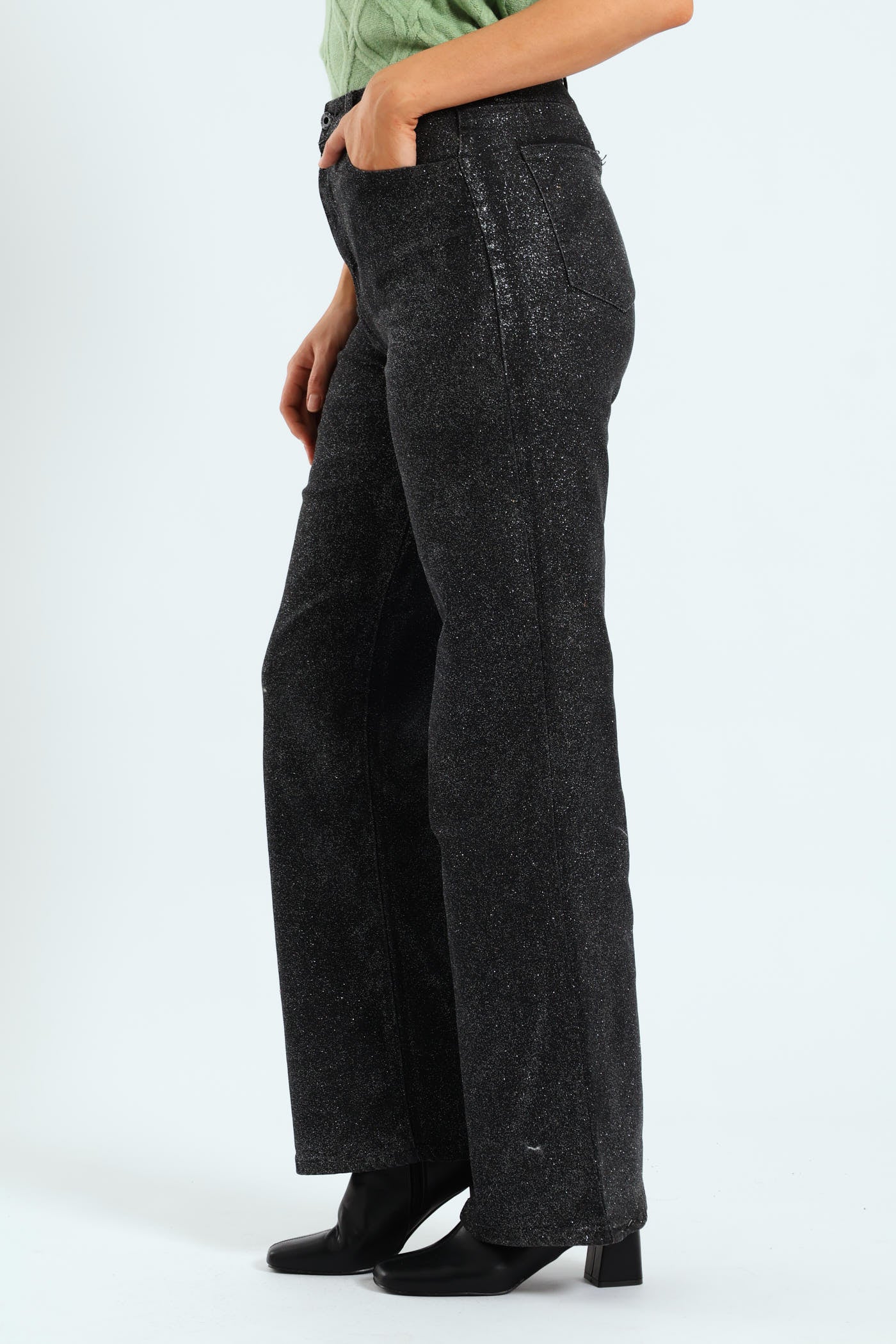 Glitter Wide Leg Jean - Black - Image 2