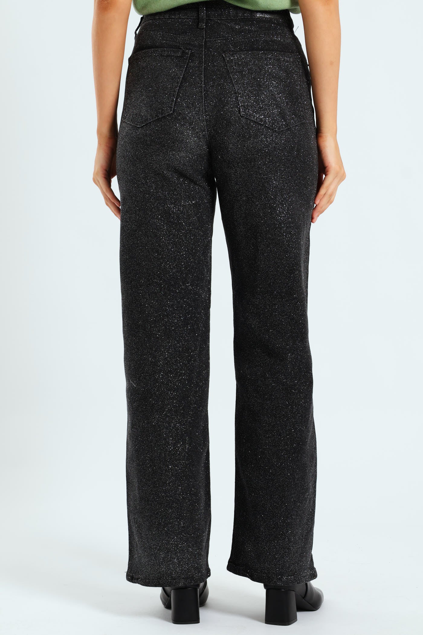 Glitter Wide Leg Jean - Black - Image 3