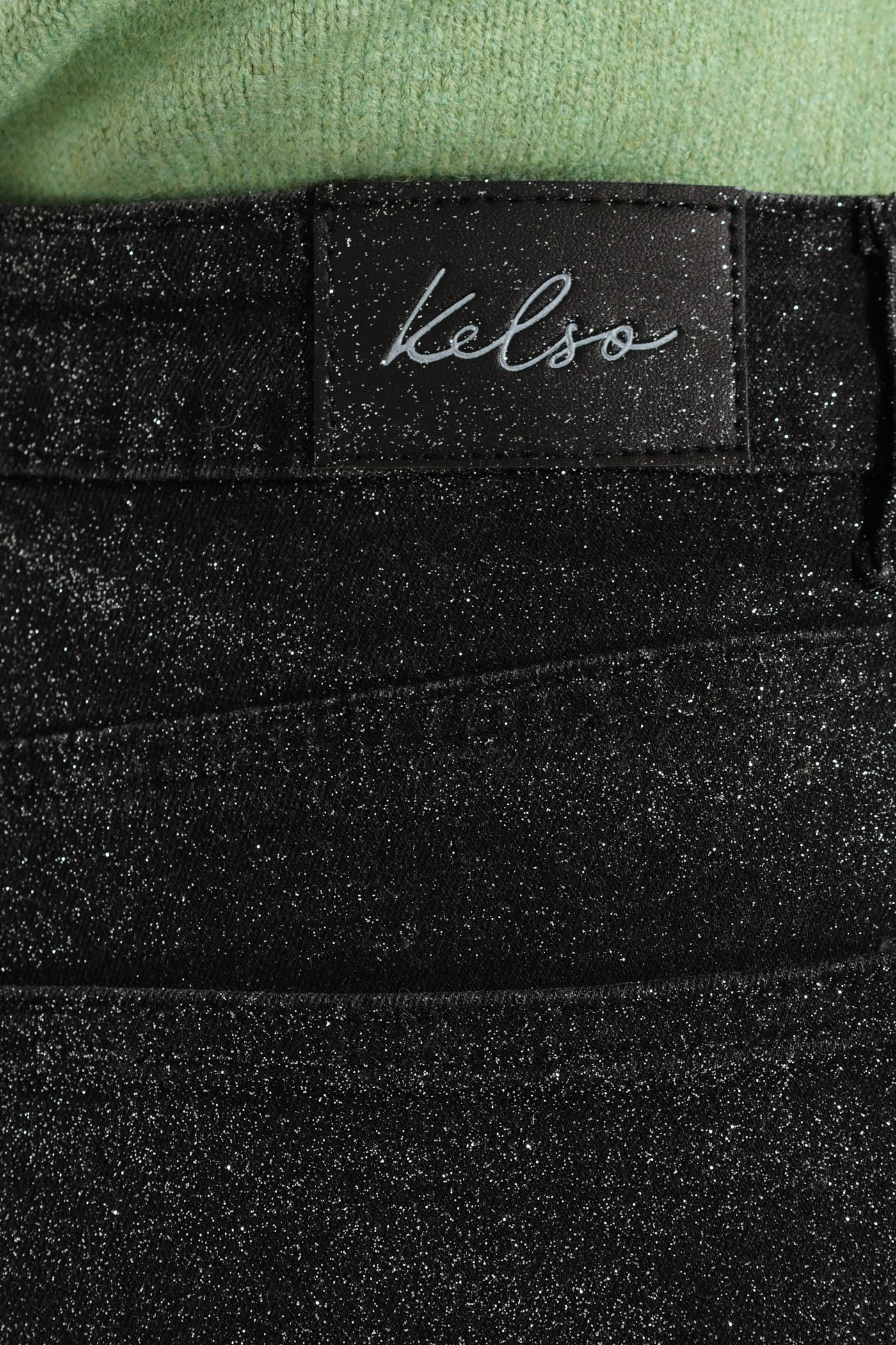 Glitter Wide Leg Jean - Black - Image 5