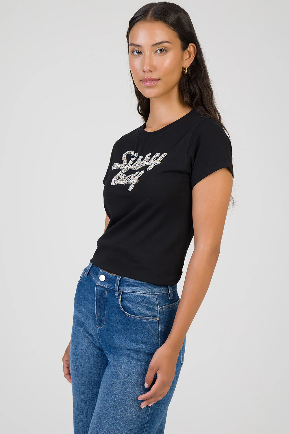 Glow On Raised Bling Logo Regular T-Shirt - Black - Image 4