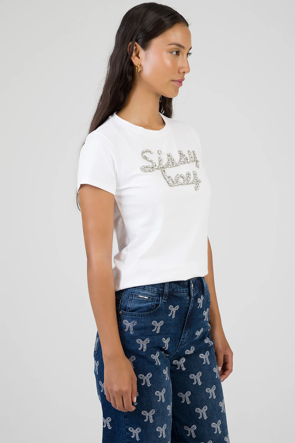 Glow On Raised Bling Logo Regular T-Shirt - White - Image 4