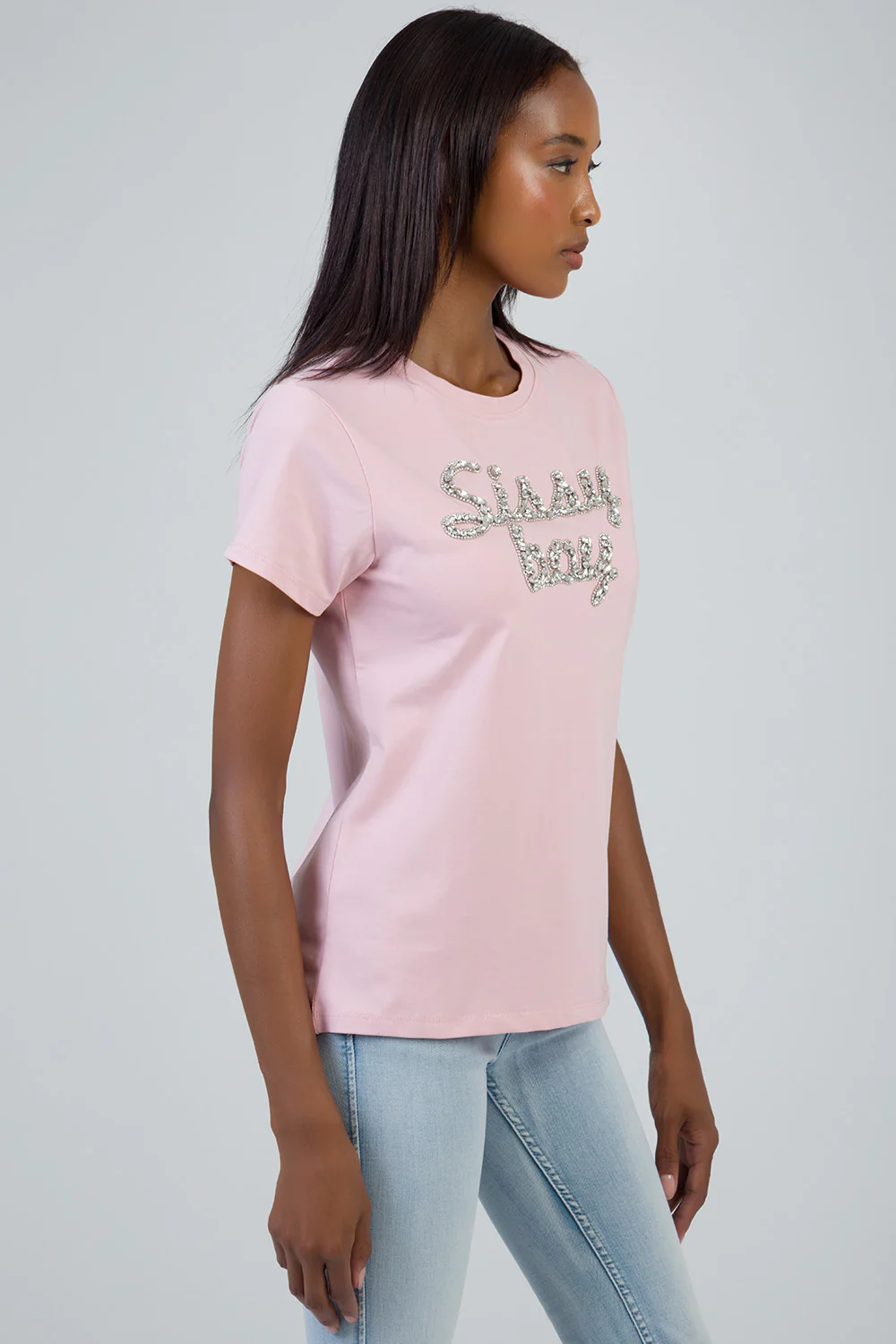 Glow On: Regualr T-Shirt With Raised Bling Logo - Pink - Image 2