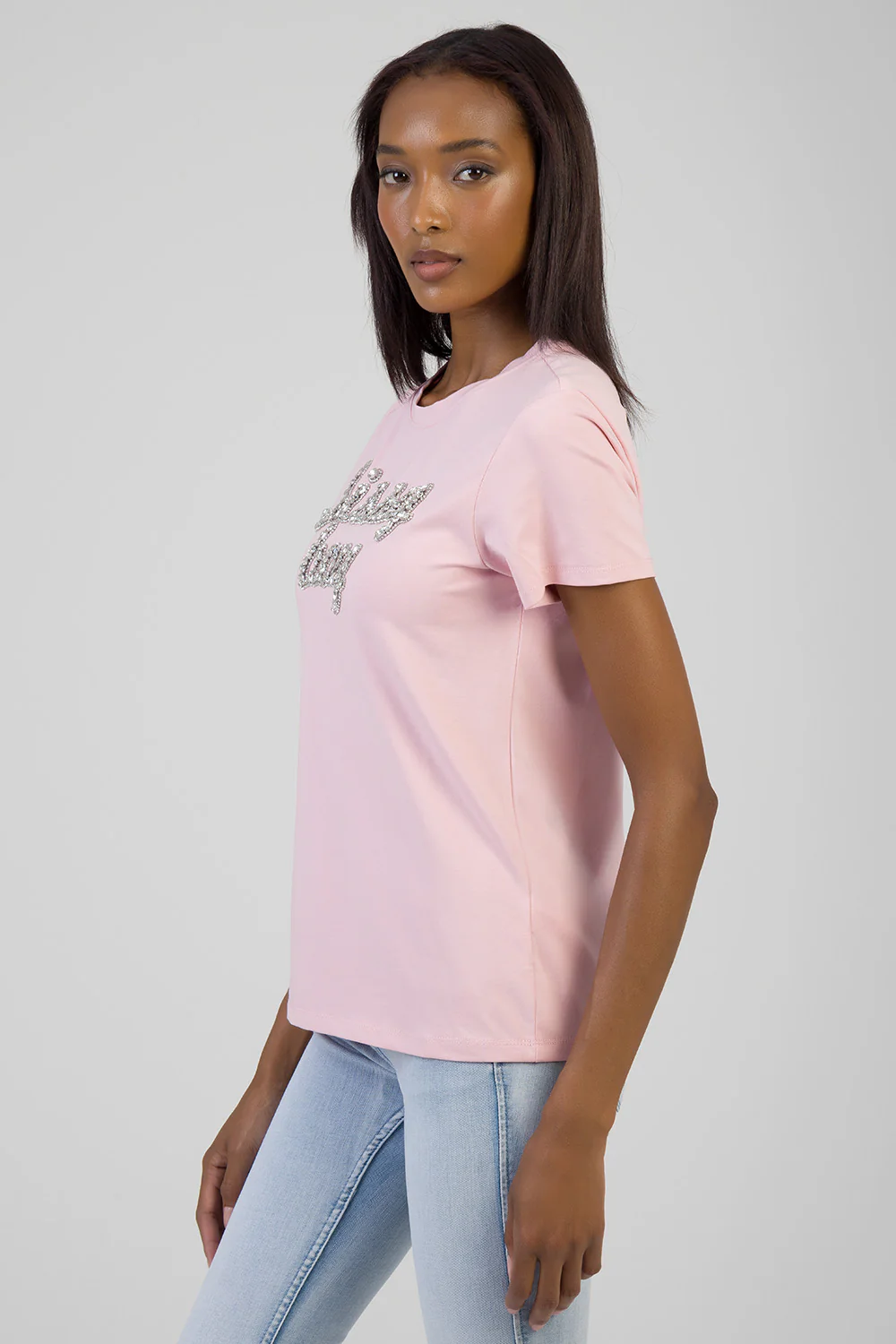 Glow On: Regualr T-Shirt With Raised Bling Logo - Pink - Image 5