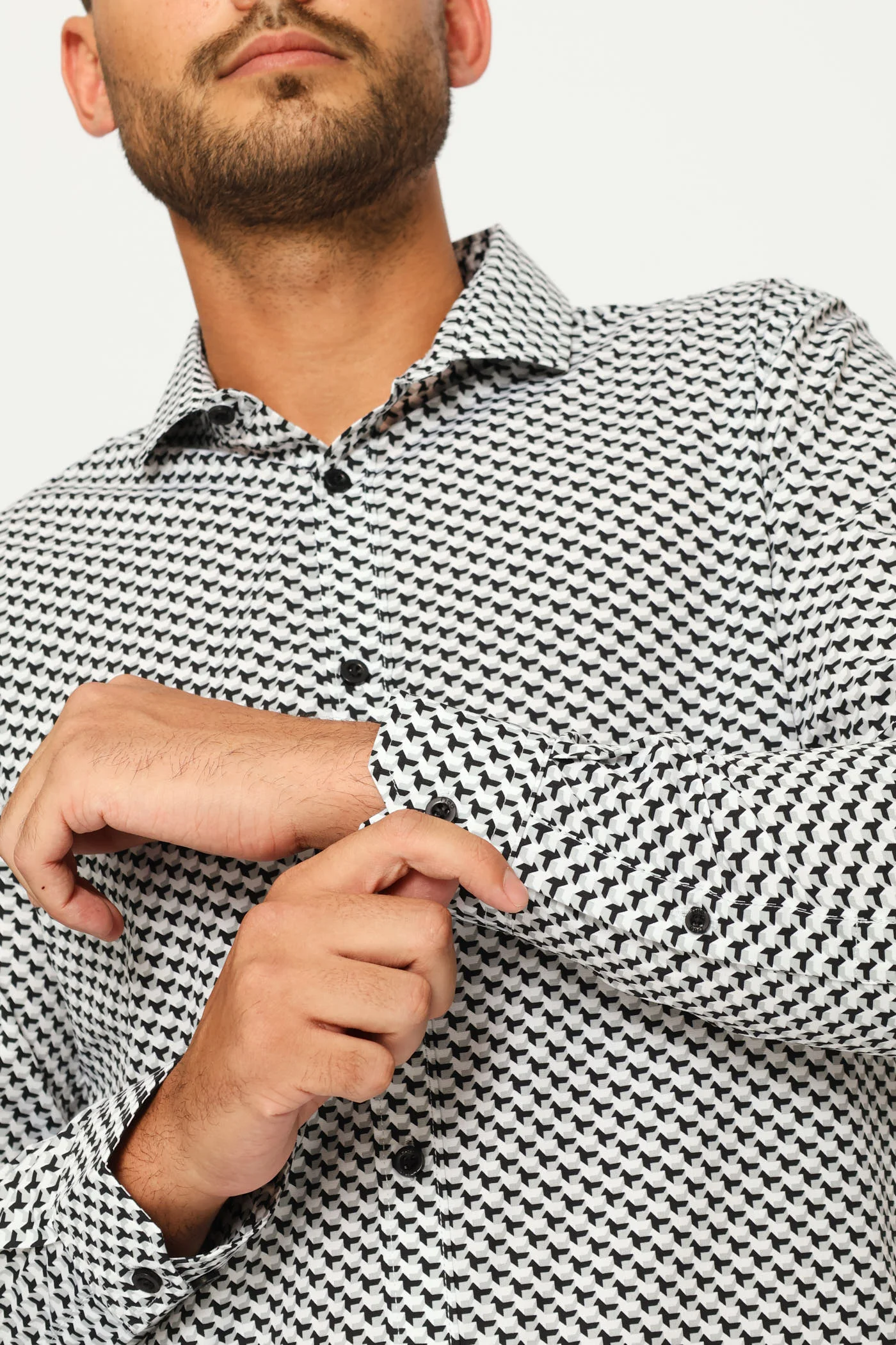 Goemtric Tile Printed Shirt - Black/Grey - Image 2