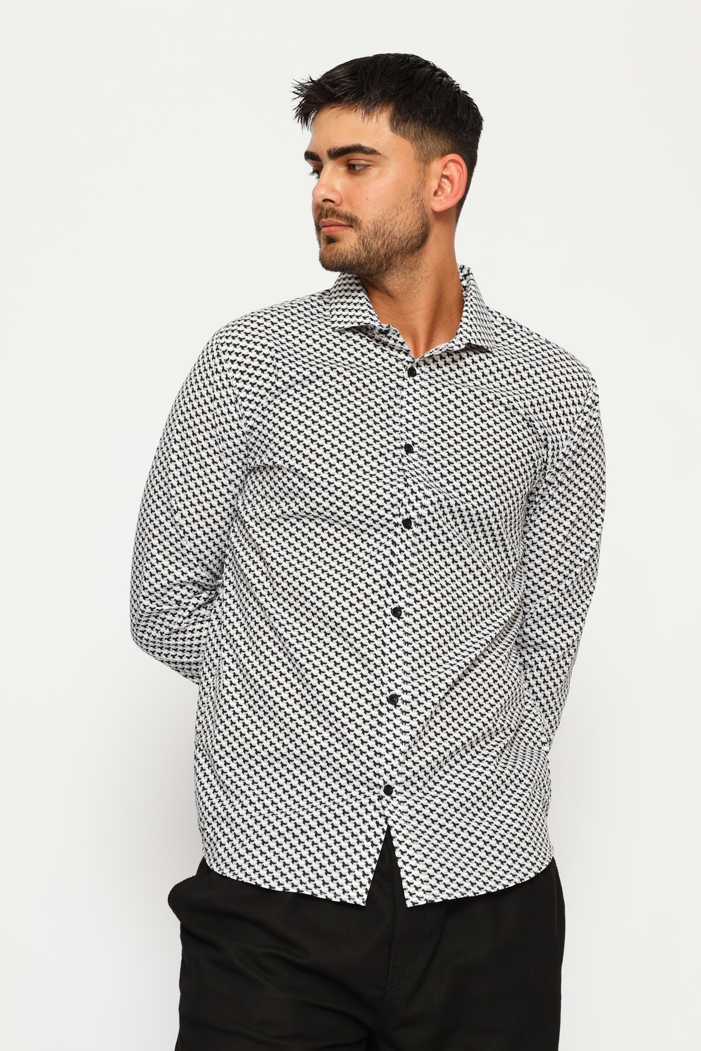 Goemtric Tile Printed Shirt - Black/Grey - Image 3