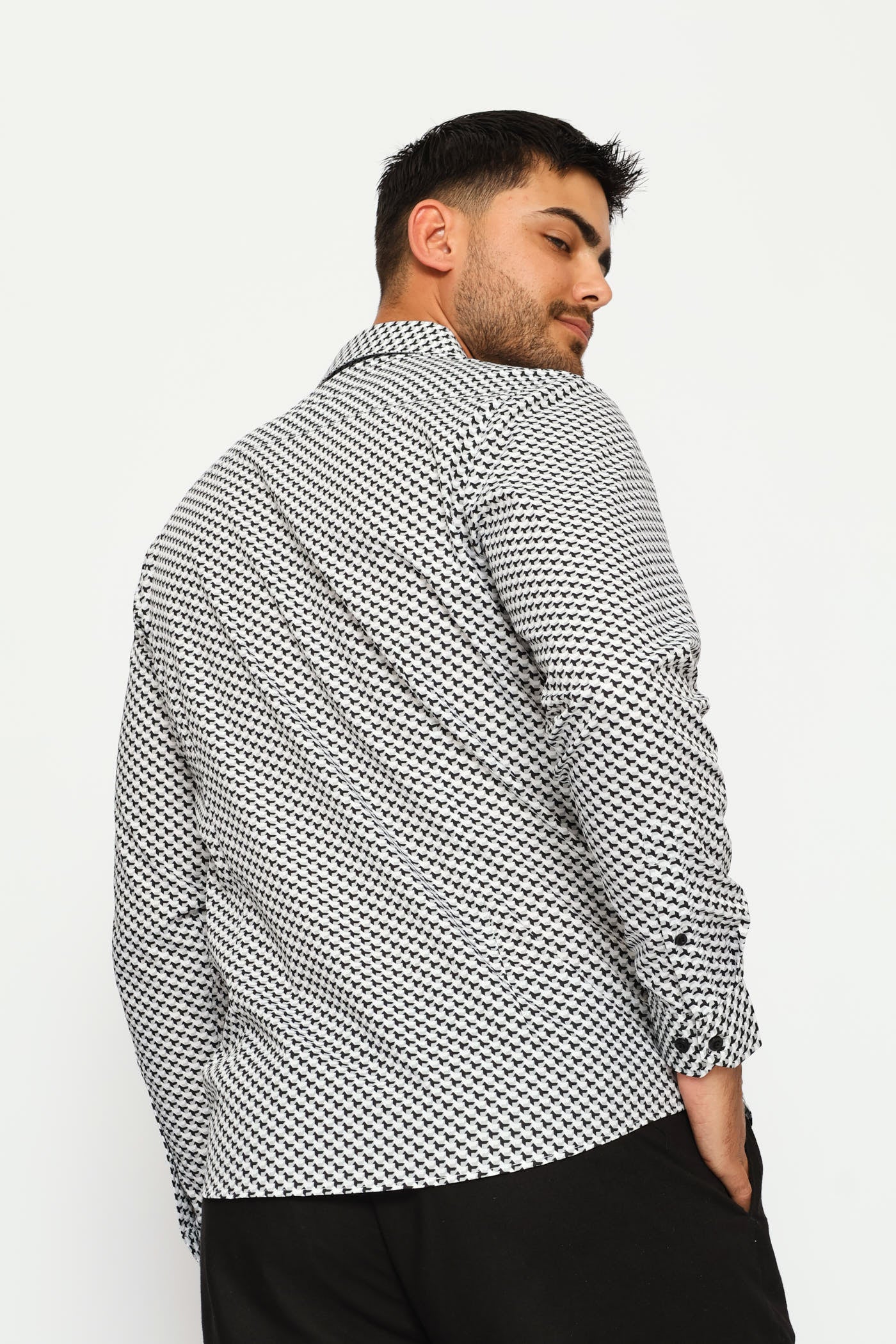 Goemtric Tile Printed Shirt - Black/Grey - Image 4
