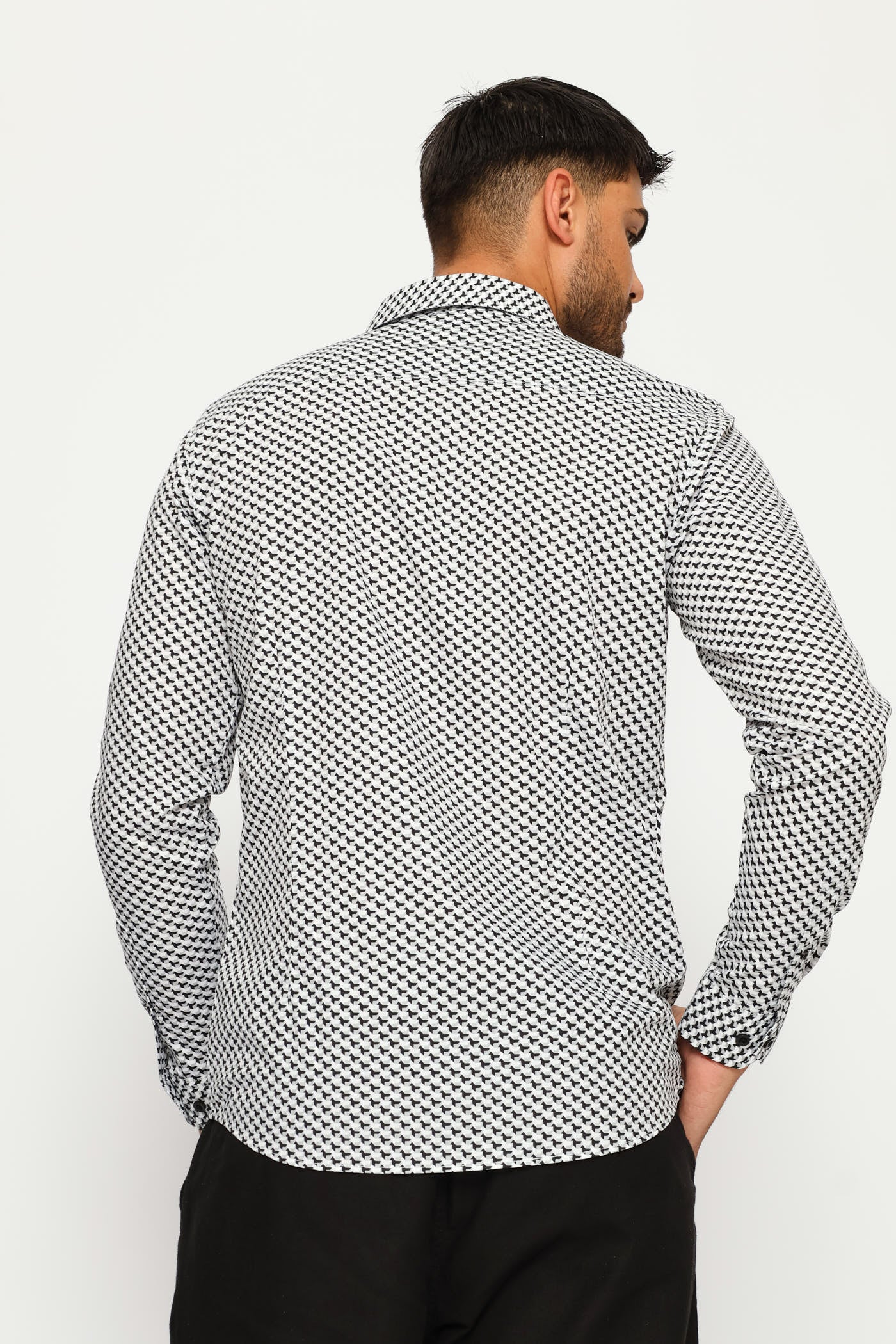 Goemtric Tile Printed Shirt - Black/Grey - Image 5