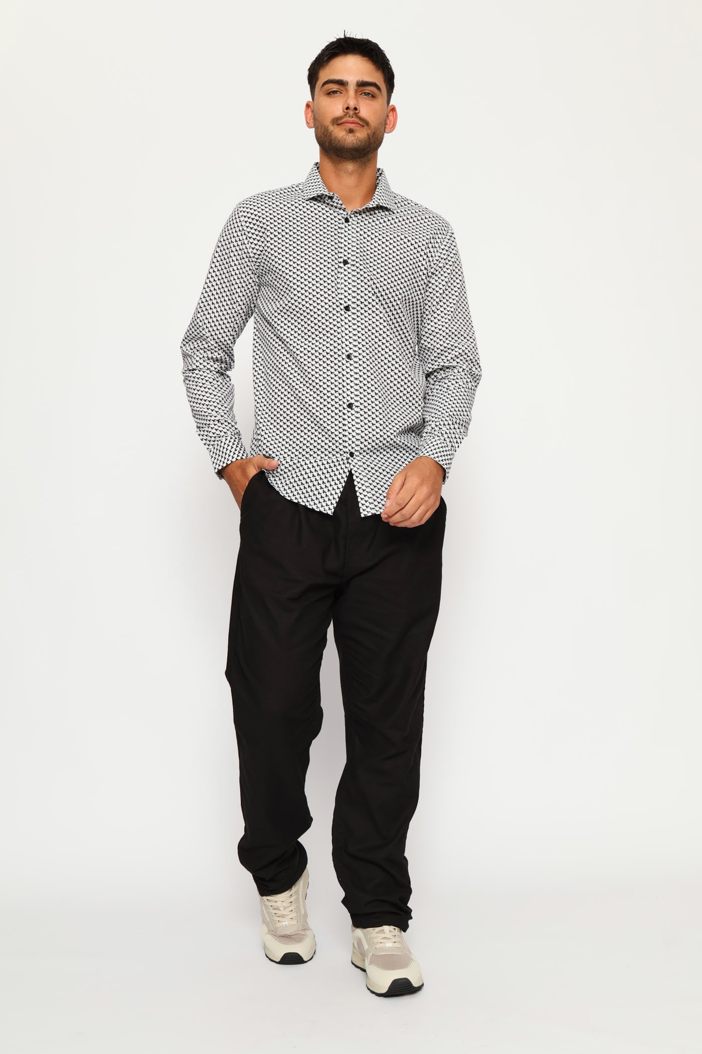 Goemtric Tile Printed Shirt - Black/Grey - Image 6