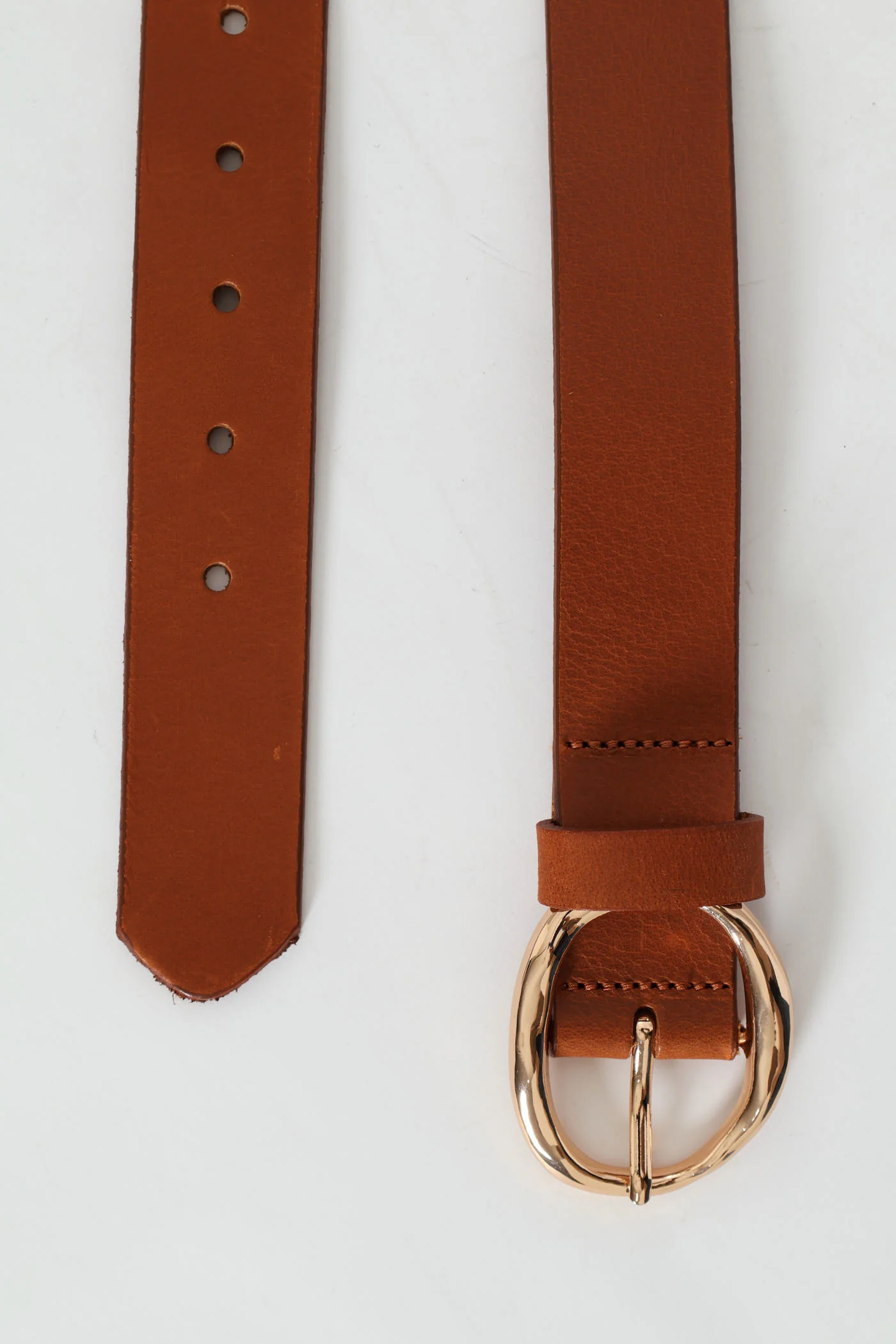 Gold Buckle 3Cm Leather Belt - Tan - Image 2