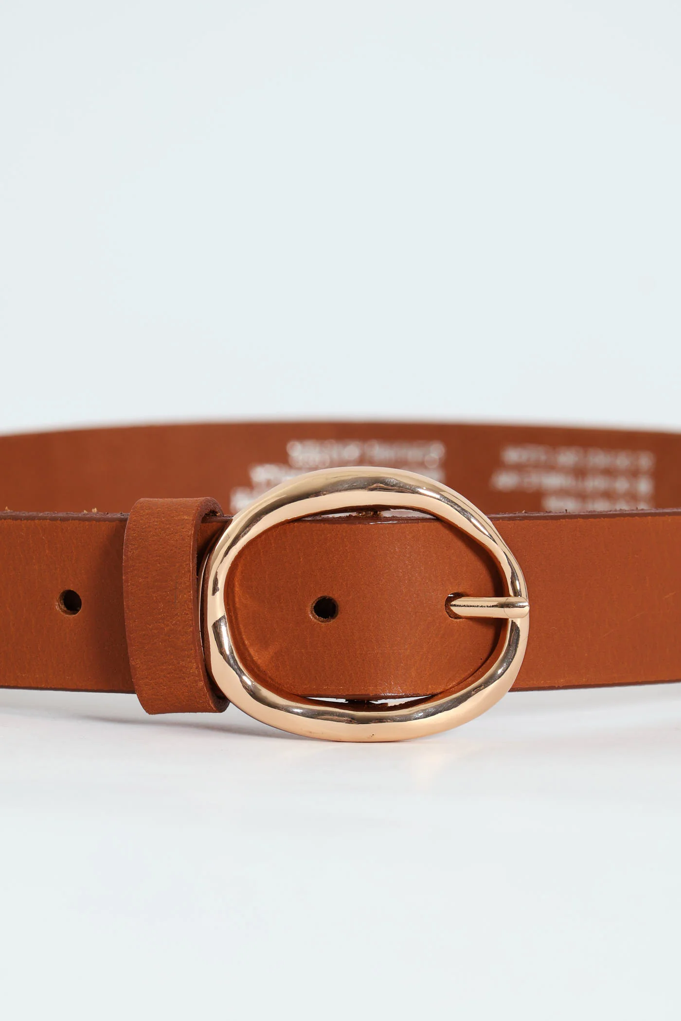 Gold Buckle 3Cm Leather Belt - Tan - Image 3