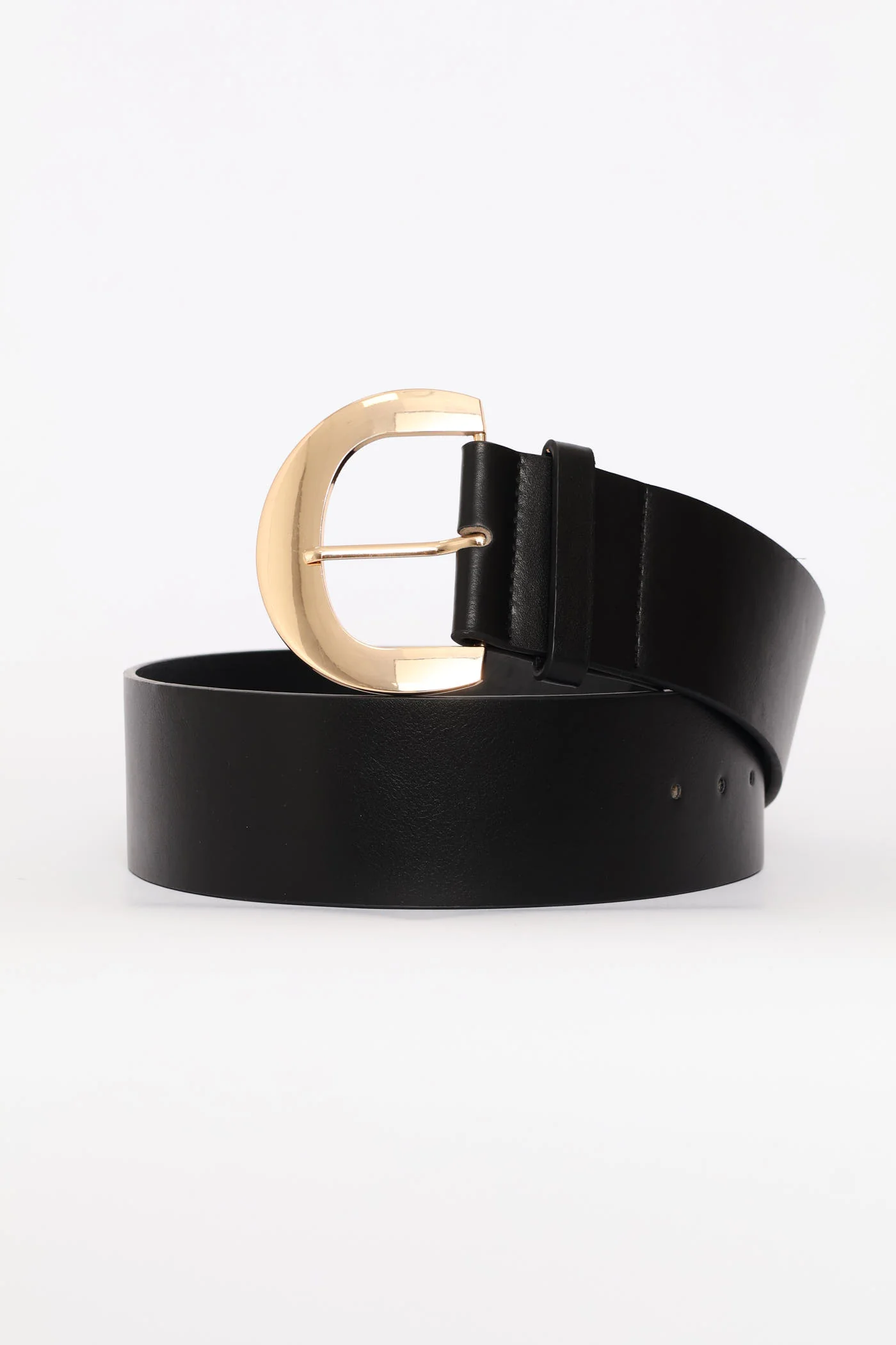Gold Buckle 6Cm Wide Belt - Black - Image 3