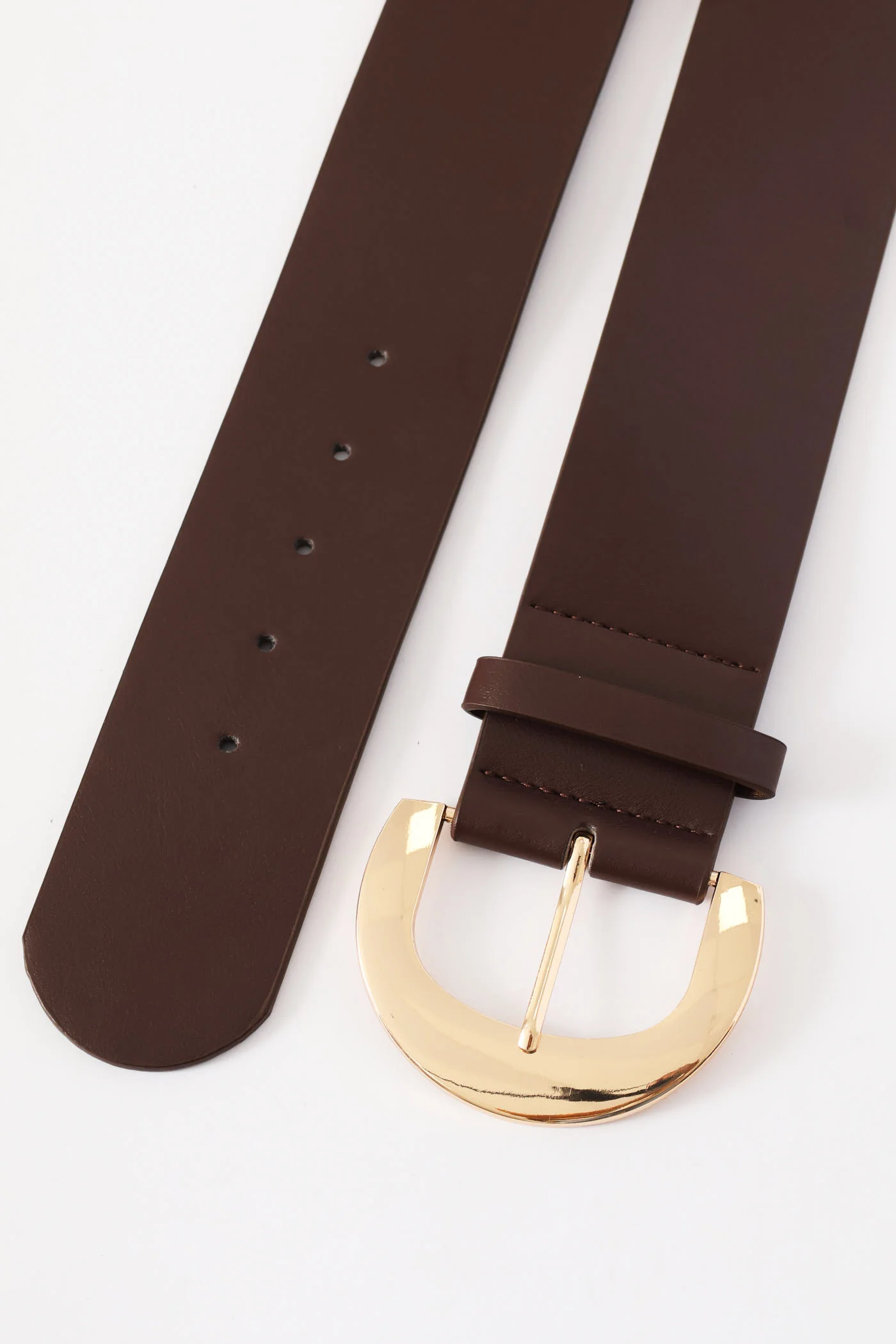 Gold Buckle 6Cm Wide Belt - Chocolate - Image 2