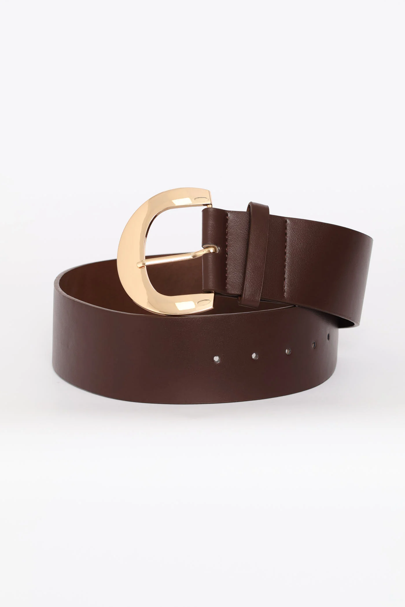 Gold Buckle 6Cm Wide Belt - Chocolate - Image 3
