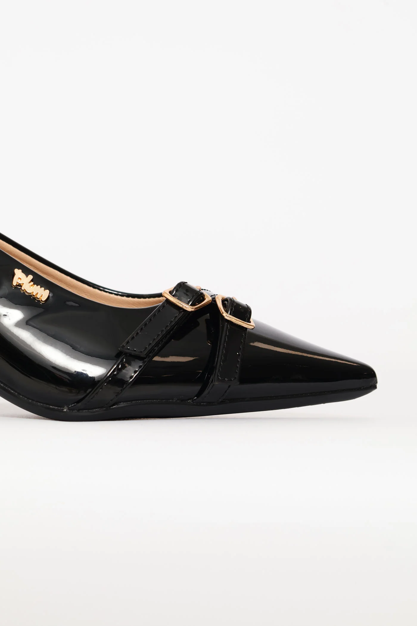 Gold Buckle Ankle Strap Heel - Black - Image 5