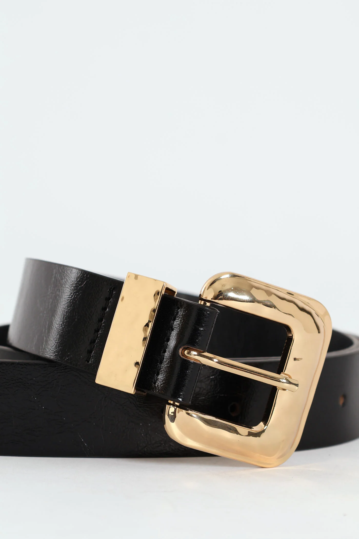 Gold Buckle Pu Belt - Black - Image 2