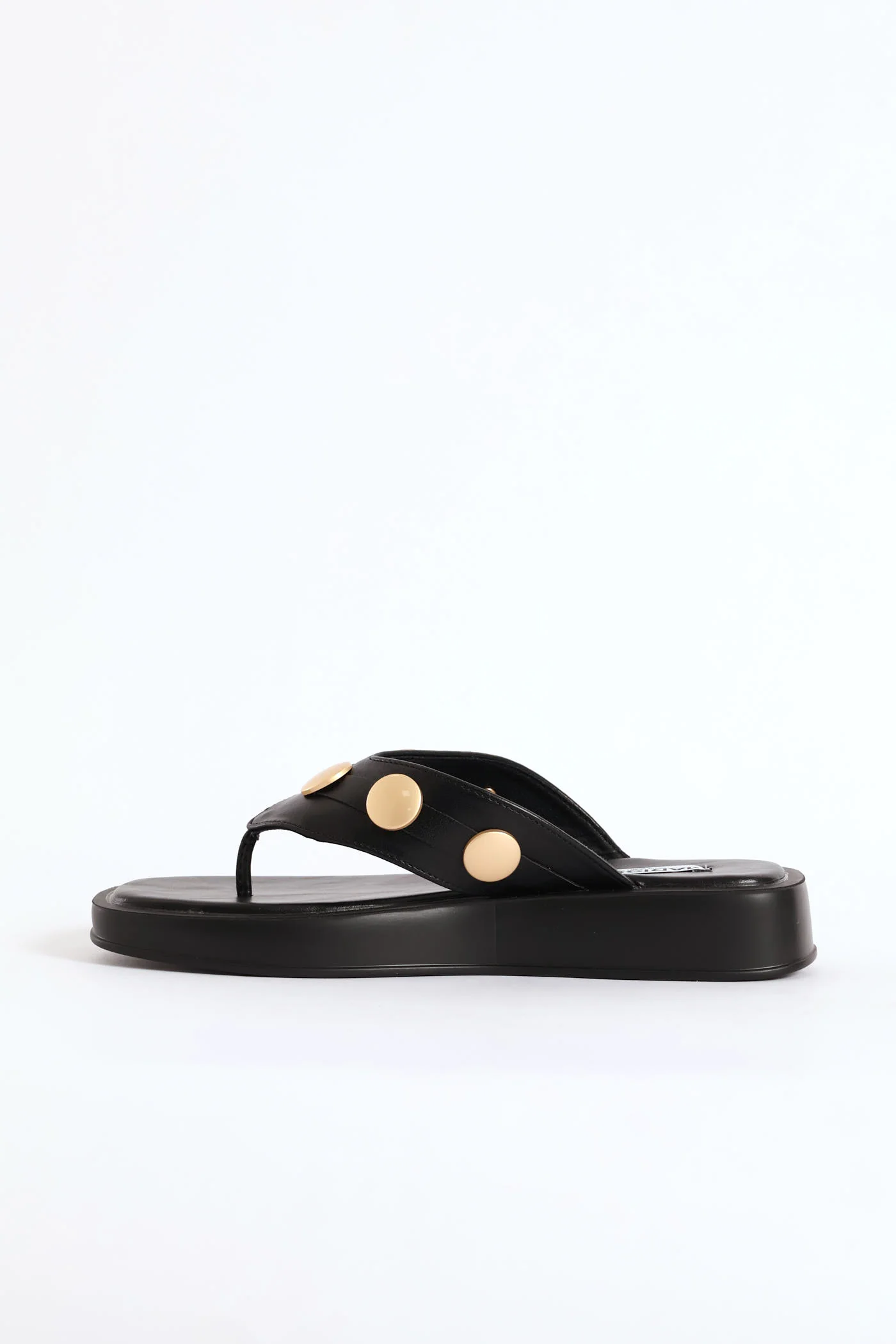 Gold Button Detail Thong Sandal - Black - Image 3