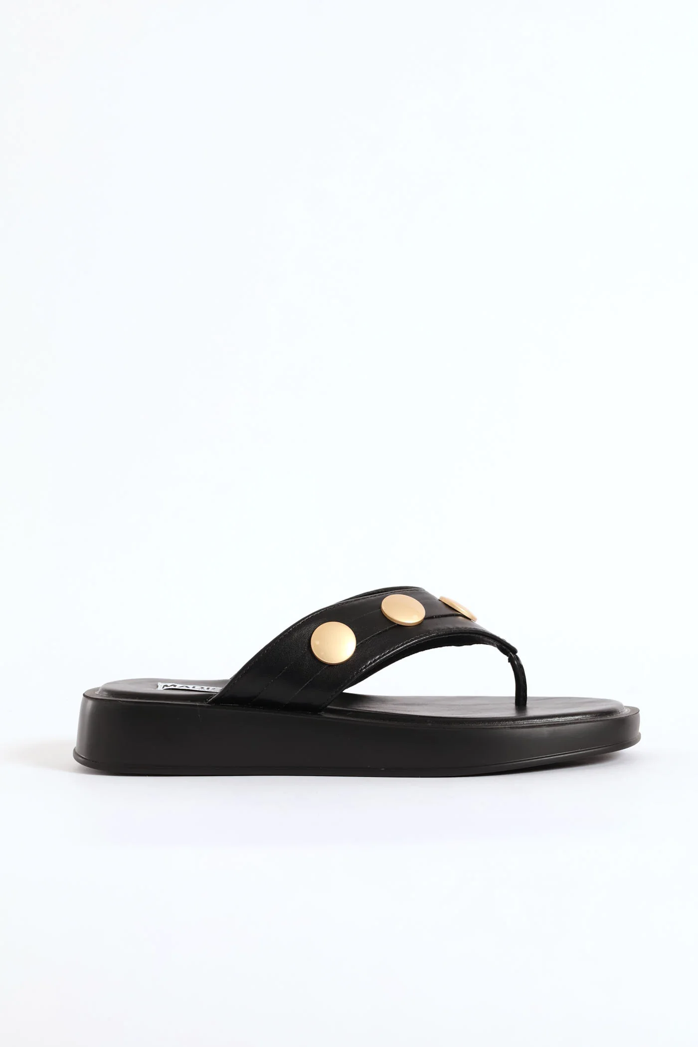Gold Button Detail Thong Sandal - Black - Image 4